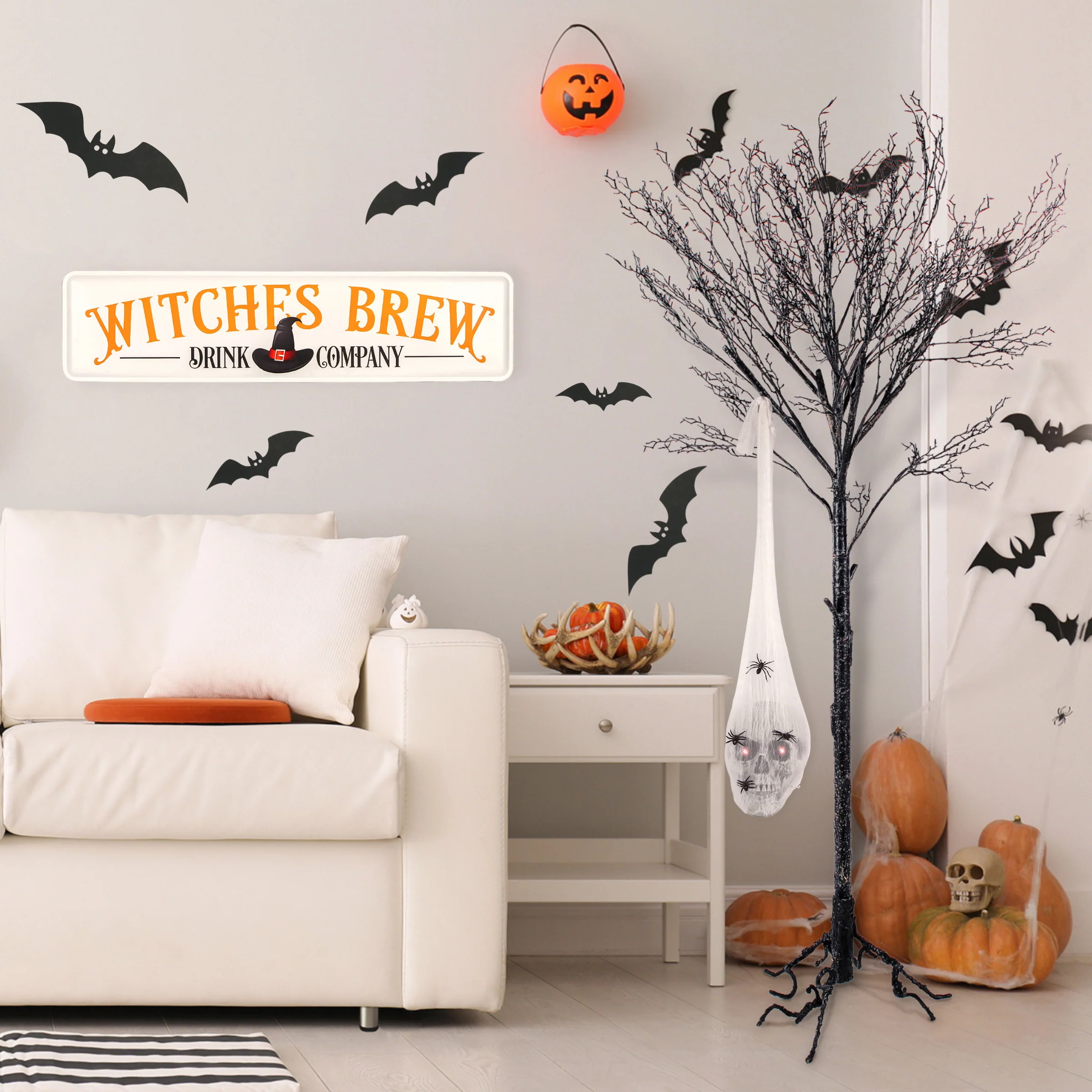 27 in. Halloween Pre-Lit Sound Activated Animated Hanging Skull with LED Lights - Image 2