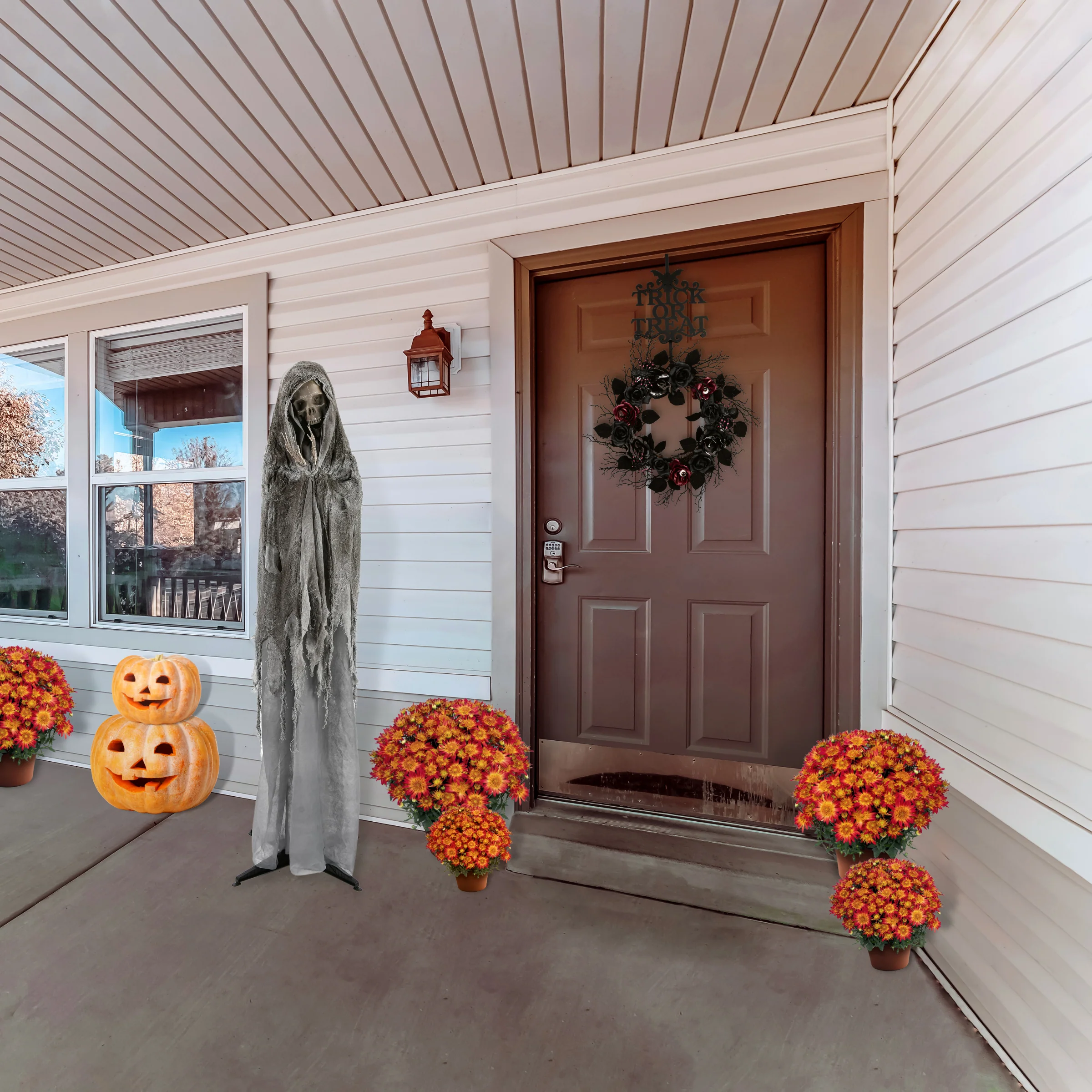 65 in. Halloween Pre-Lit Sound Activated Animated Shrouded Skeleton with LED Lights - Image 2