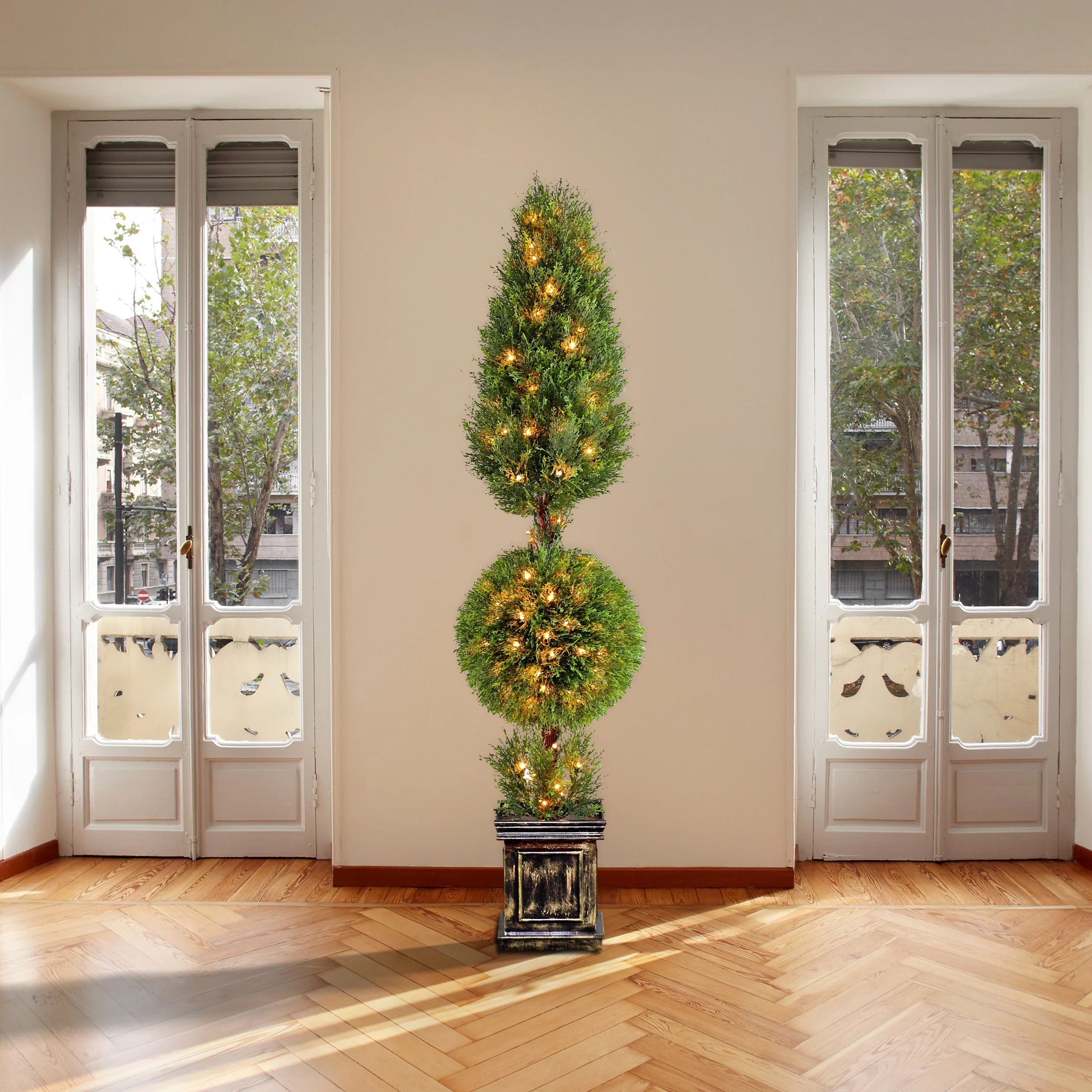 60 in. Pre-Lit Artificial Juniper Spiral Topiary - Image 2