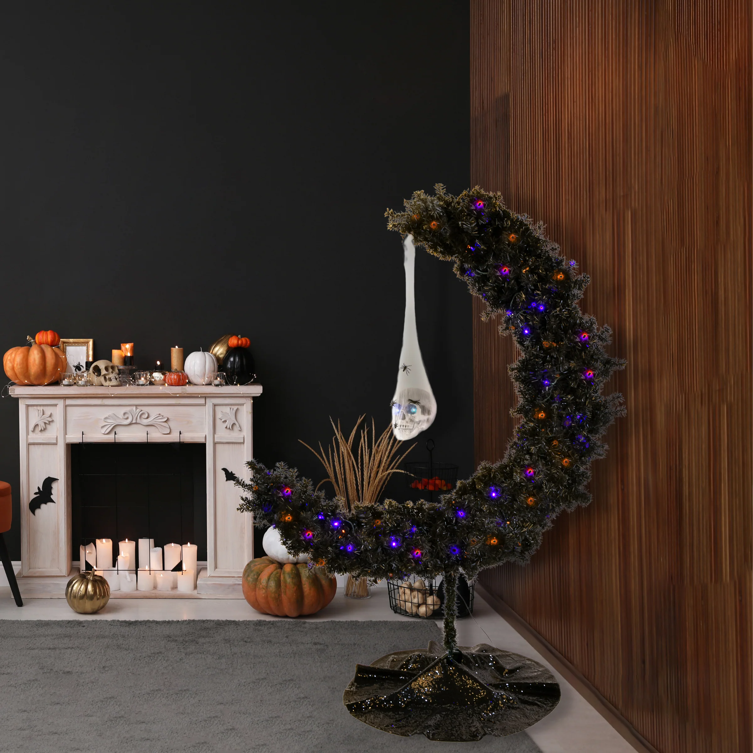 6 ft. Halloween Pre-Lit Moon Shaped Tree Decoration with LED Lights, Plug-In - Image 2