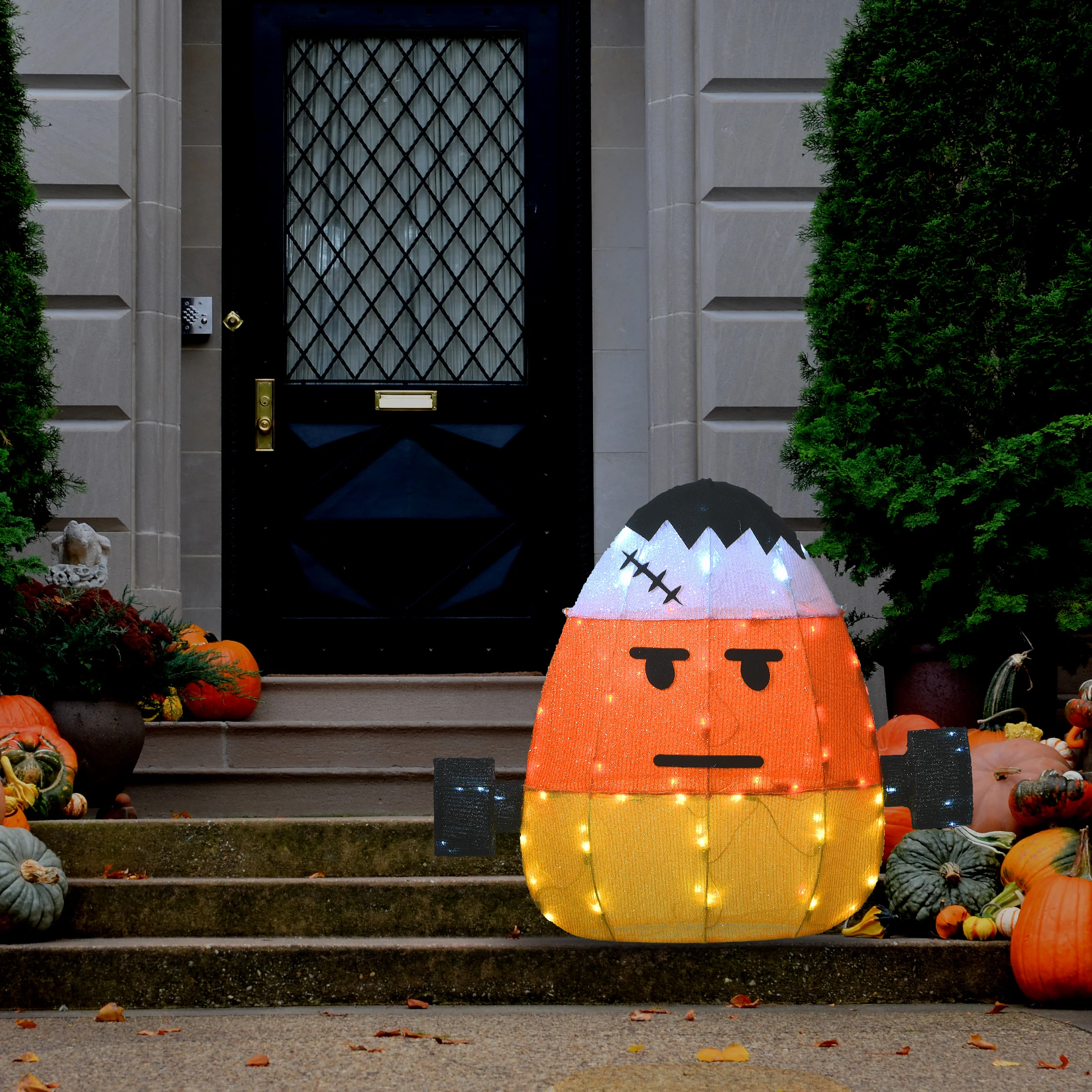 24 in. Halloween Pre-Lit Candy Corn Frankenstein Outdoor Decoration with LED Lights, Plug-In - Image 2