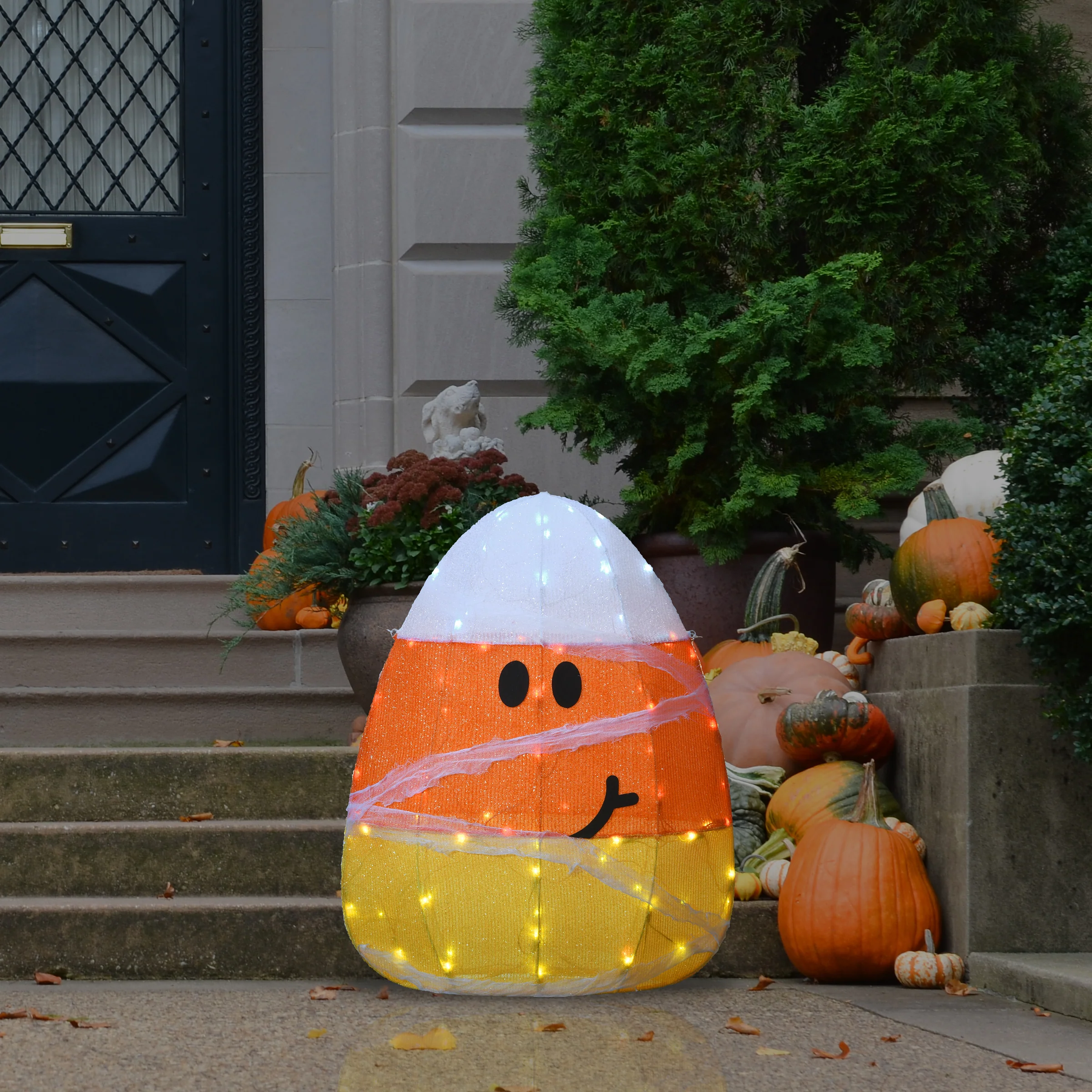 28 in. Halloween Pre-Lit Candy Corn Mummy Outdoor Decoration with LED Lights, Plug-In - Image 2