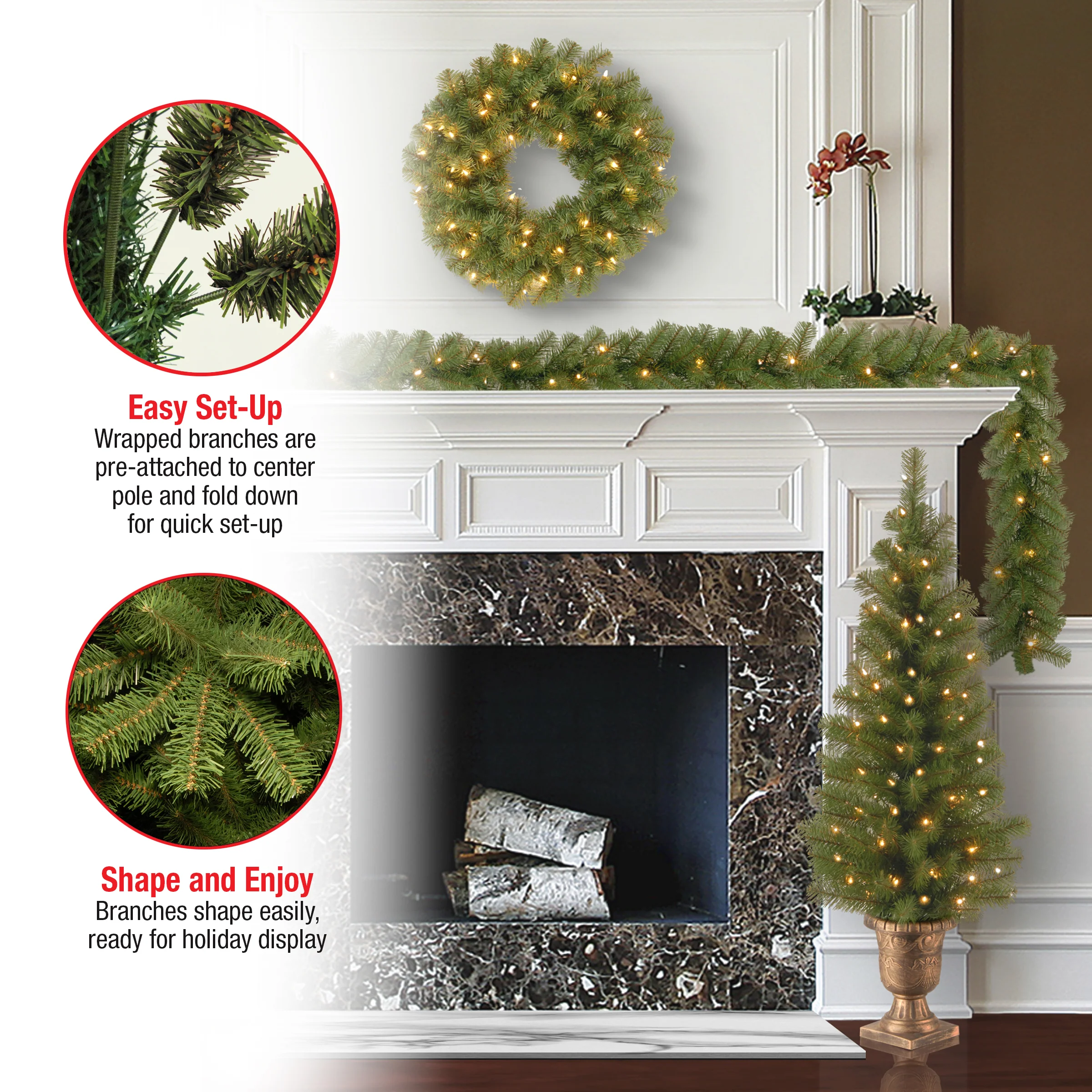 Pre-Lit Evergreen Assortment Set of 2 Entrance Trees, 1 Wreath, 1 Garland - Image 5