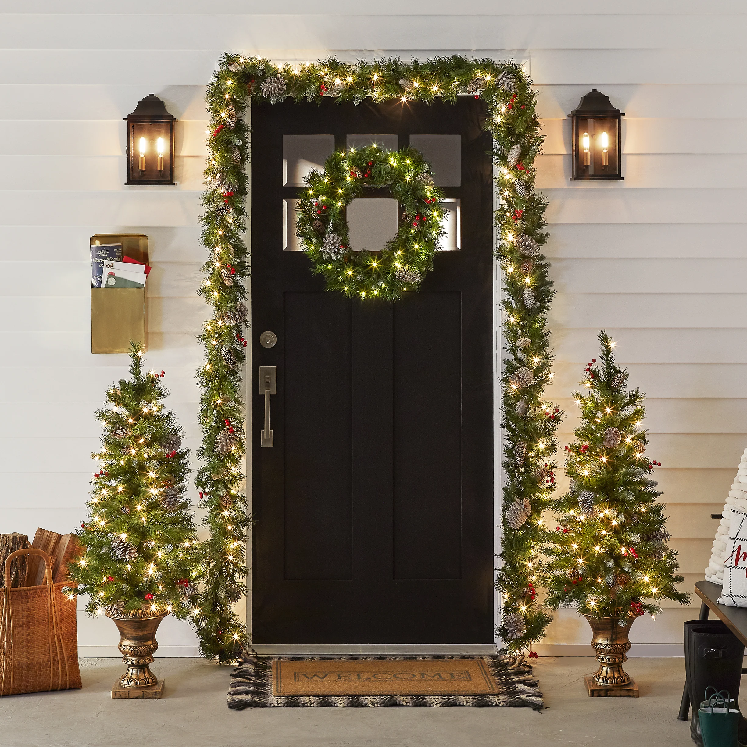 Pre-Lit Frosted Berry Assortment with 2 Entrance Trees, 1 Wreath, 2 Garland - Image 2