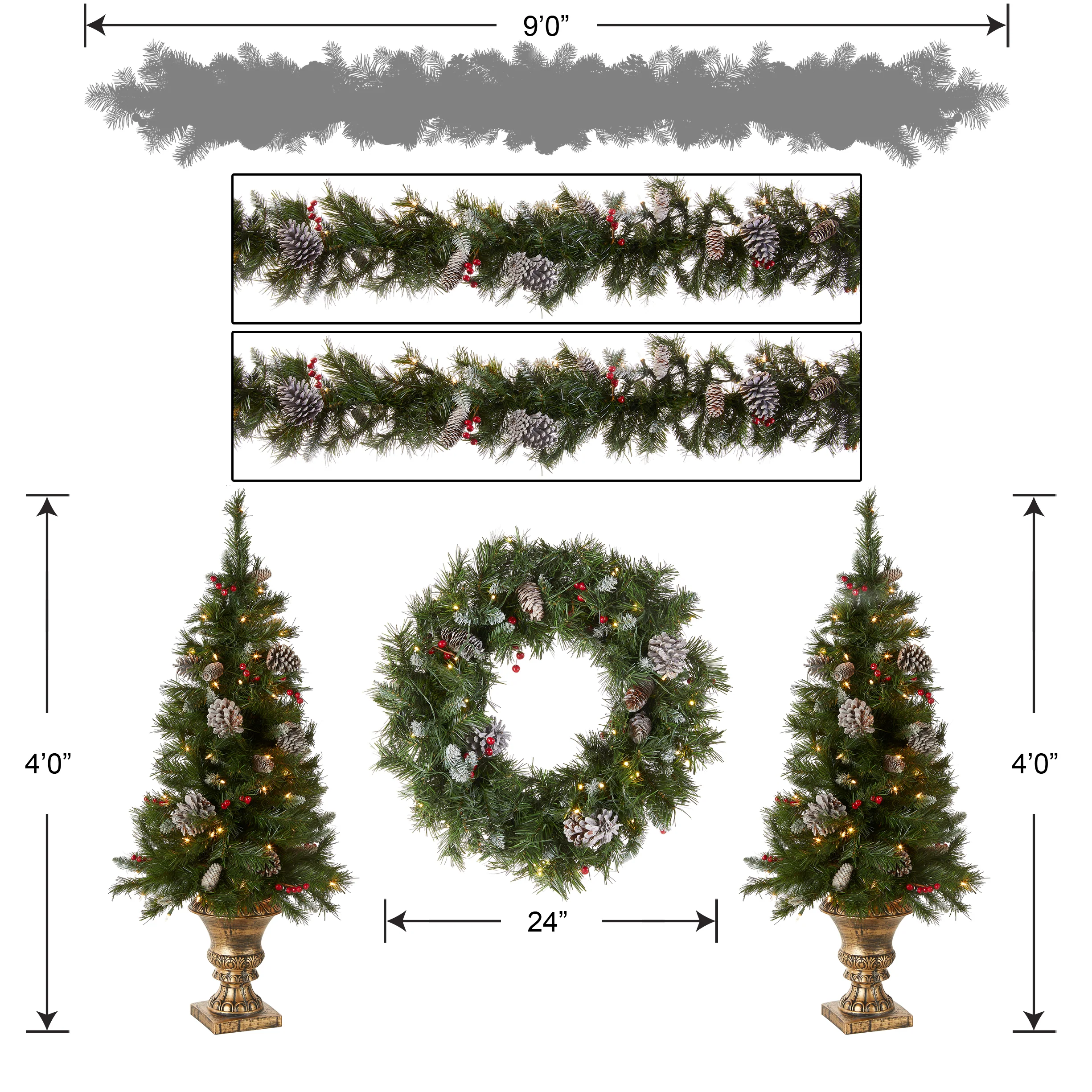 Pre-Lit Frosted Berry Assortment with 2 Entrance Trees, 1 Wreath, 2 Garland - Image 3