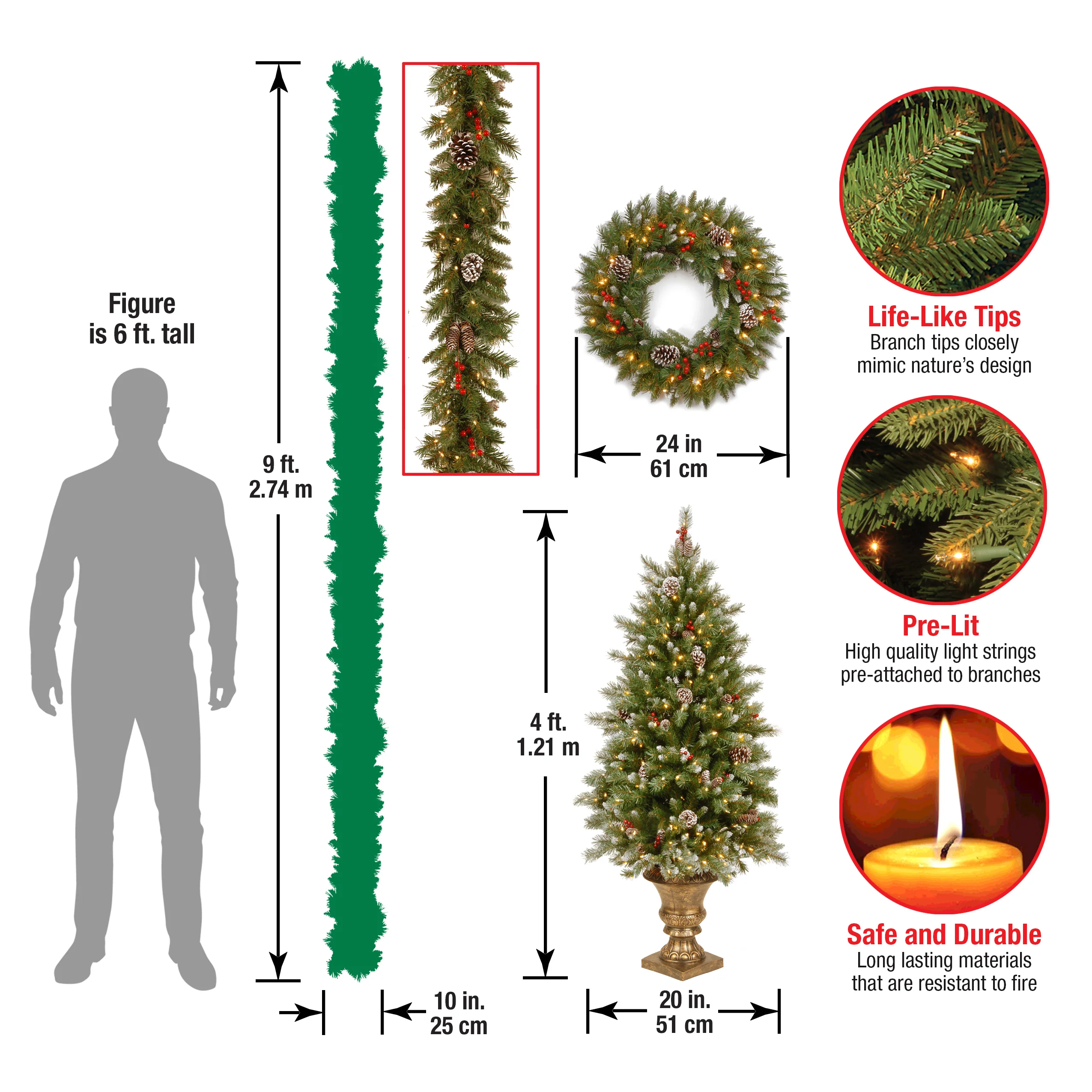 Pre-Lit Frosted Berry Assortment with 2 Entrance Trees, 1 Wreath, 2 Garland - Image 5