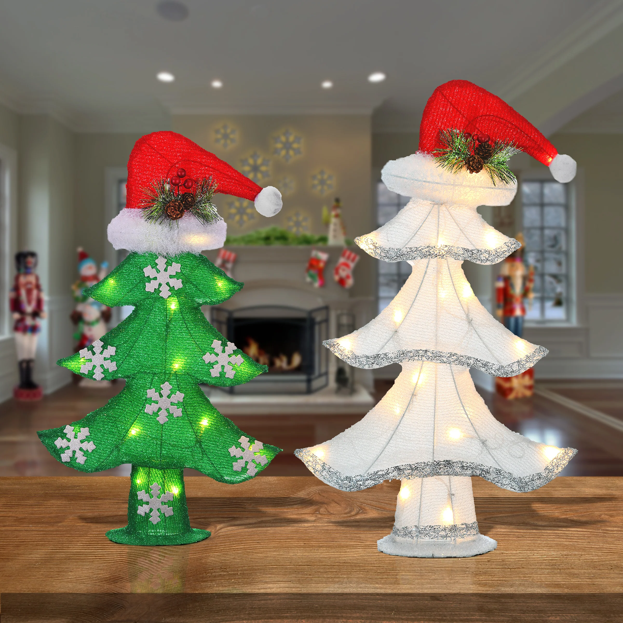 Pre-Lit Green and White Christmas Tree Assortment - Image 2