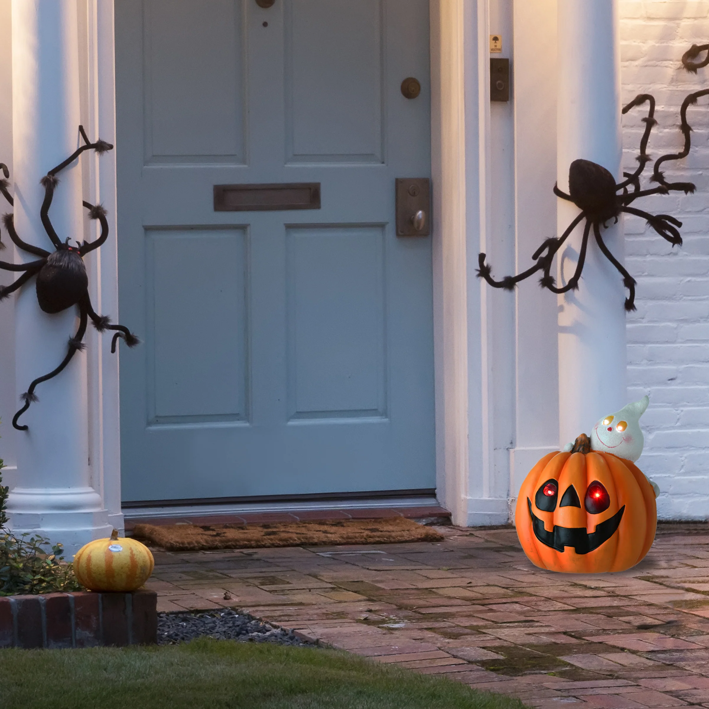 Halloween Pre-Lit Happy Pumpkin and Ghost Decoration, LED Lights, 12 Inches - Image 2
