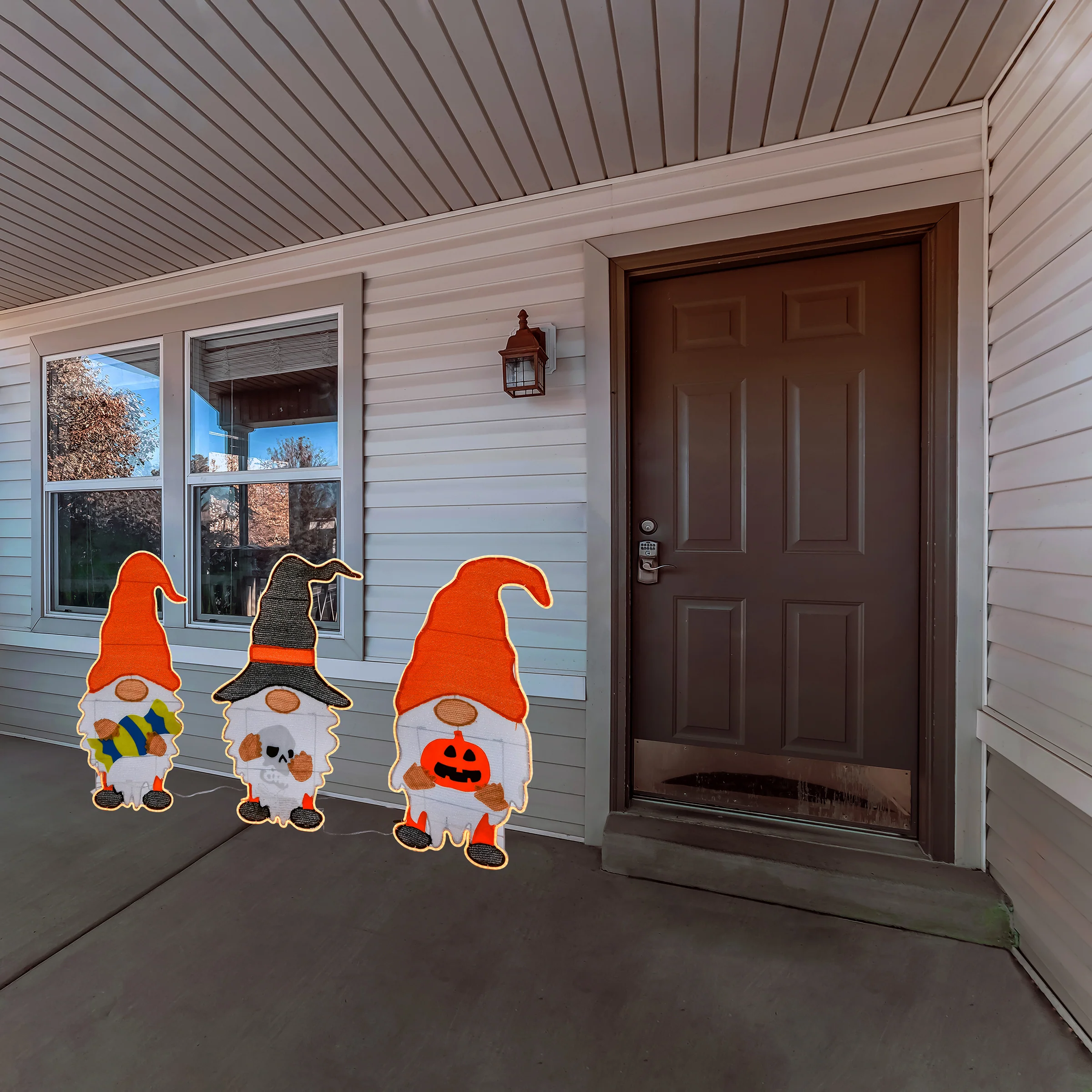 30 in. Halloween Pre Lit Gnome Trio Outdoor Lawn Decoration with LED Lights, Plug-In - Image 2