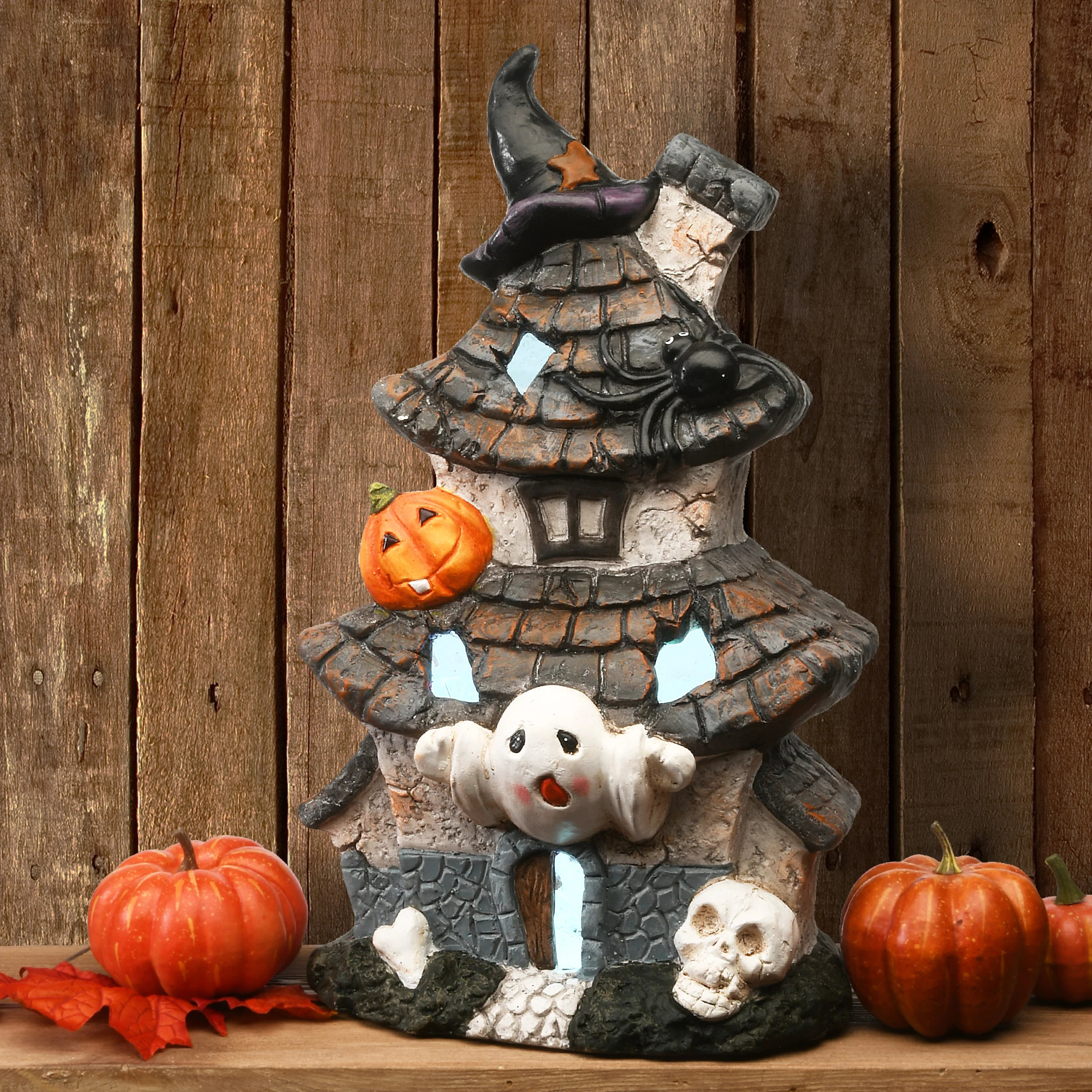 18 in. Halloween Pre-Lit Multilevel Haunted House Decoration with LED Lights - Image 2