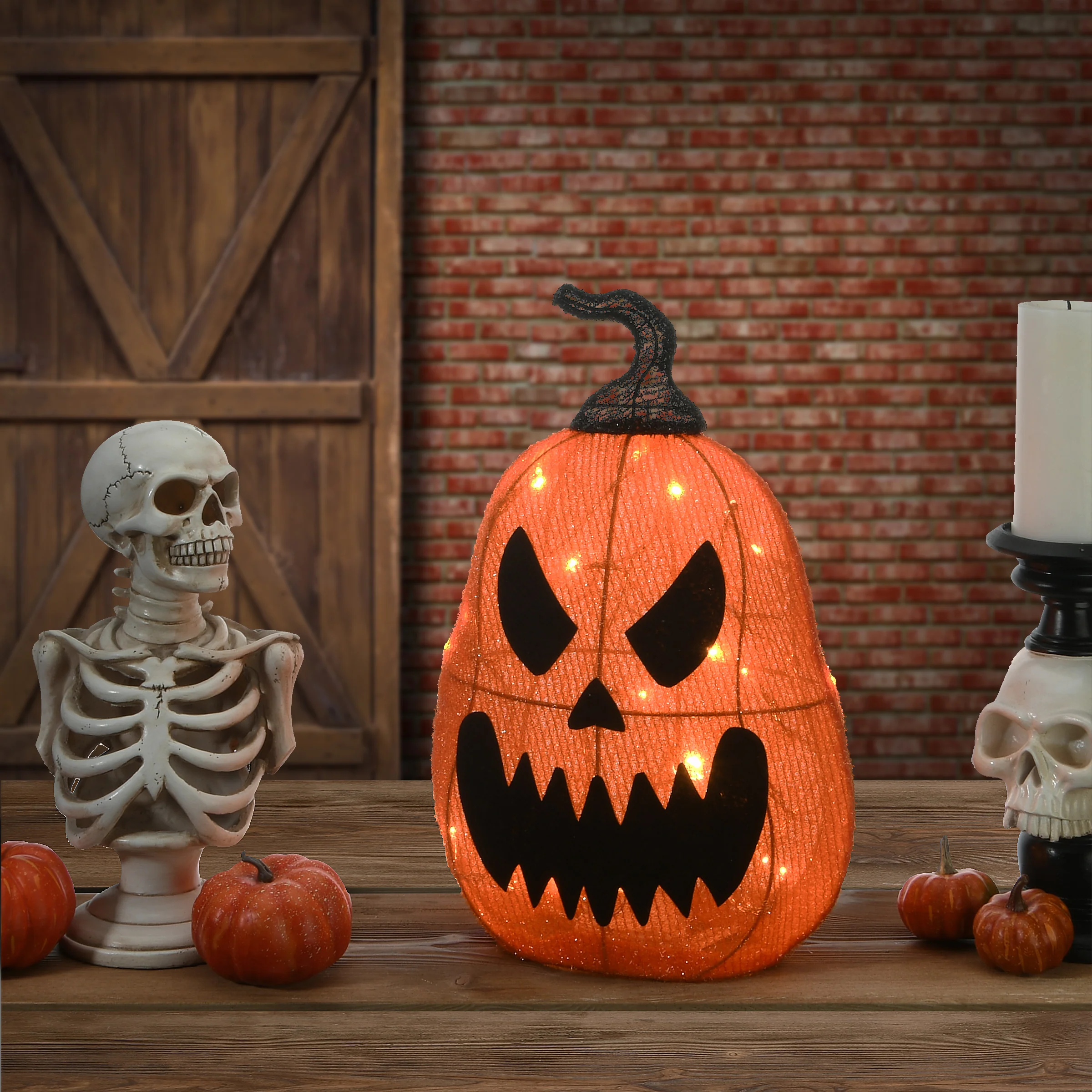 16 in. Halloween Pre-Lit Scary Jack-O-Lantern Outdoor Decoration with LED Lights - Image 2