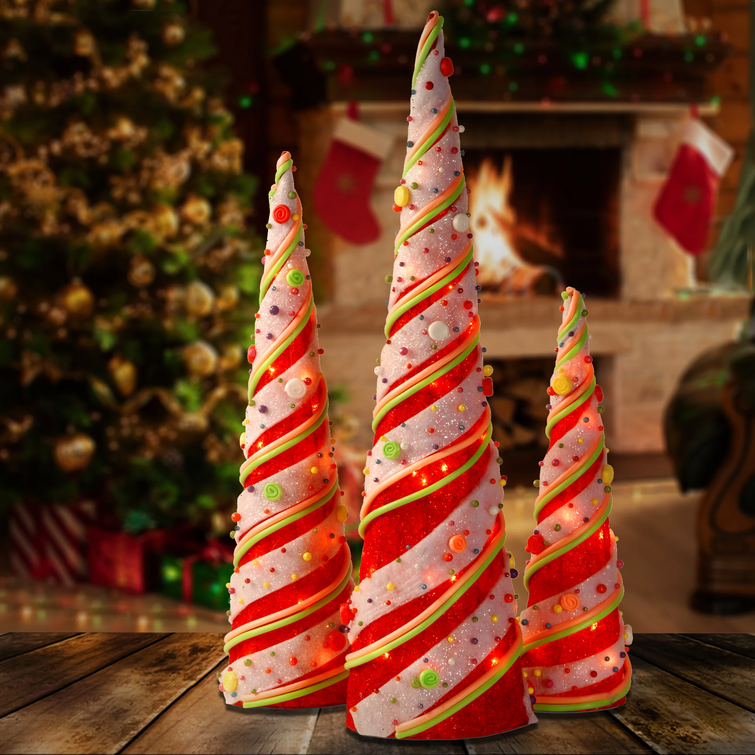Pre-Lit Sisal Cone Assortment - Image 2