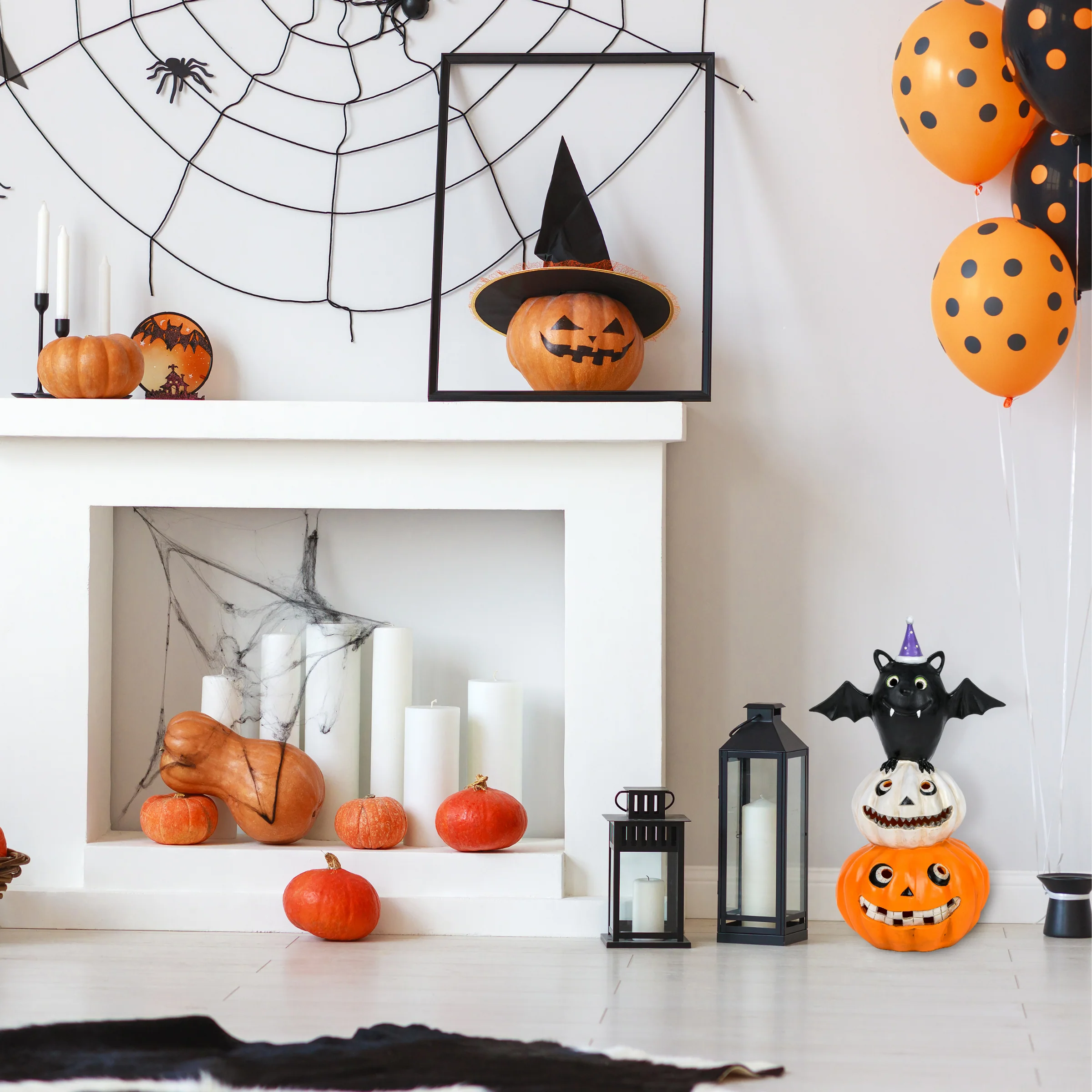 22 in. Halloween Pre-Lit Bat Standing on Pumpkins Tabletop Decoration with LED Lights - Image 2