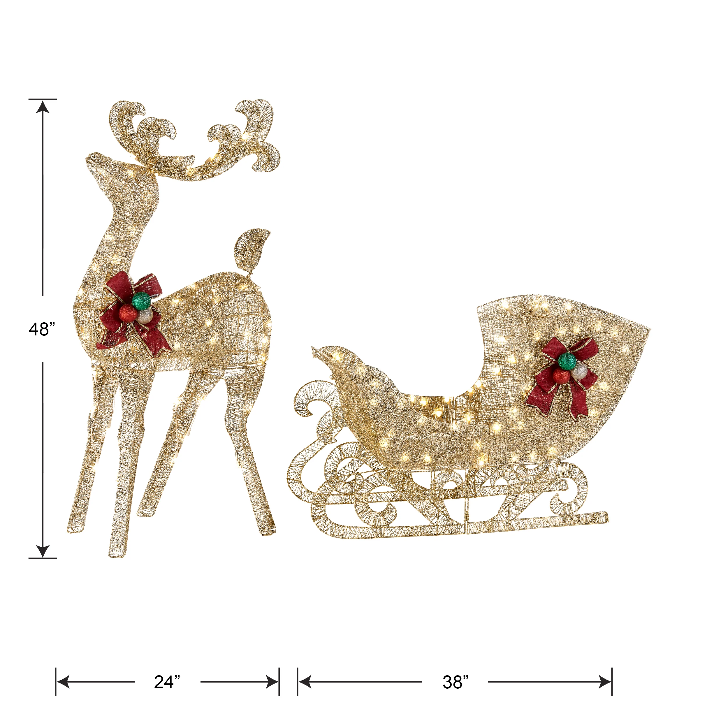 48 in. Champagne Reindeer Pulling 38 in. Sleigh, Plug-In - Image 3