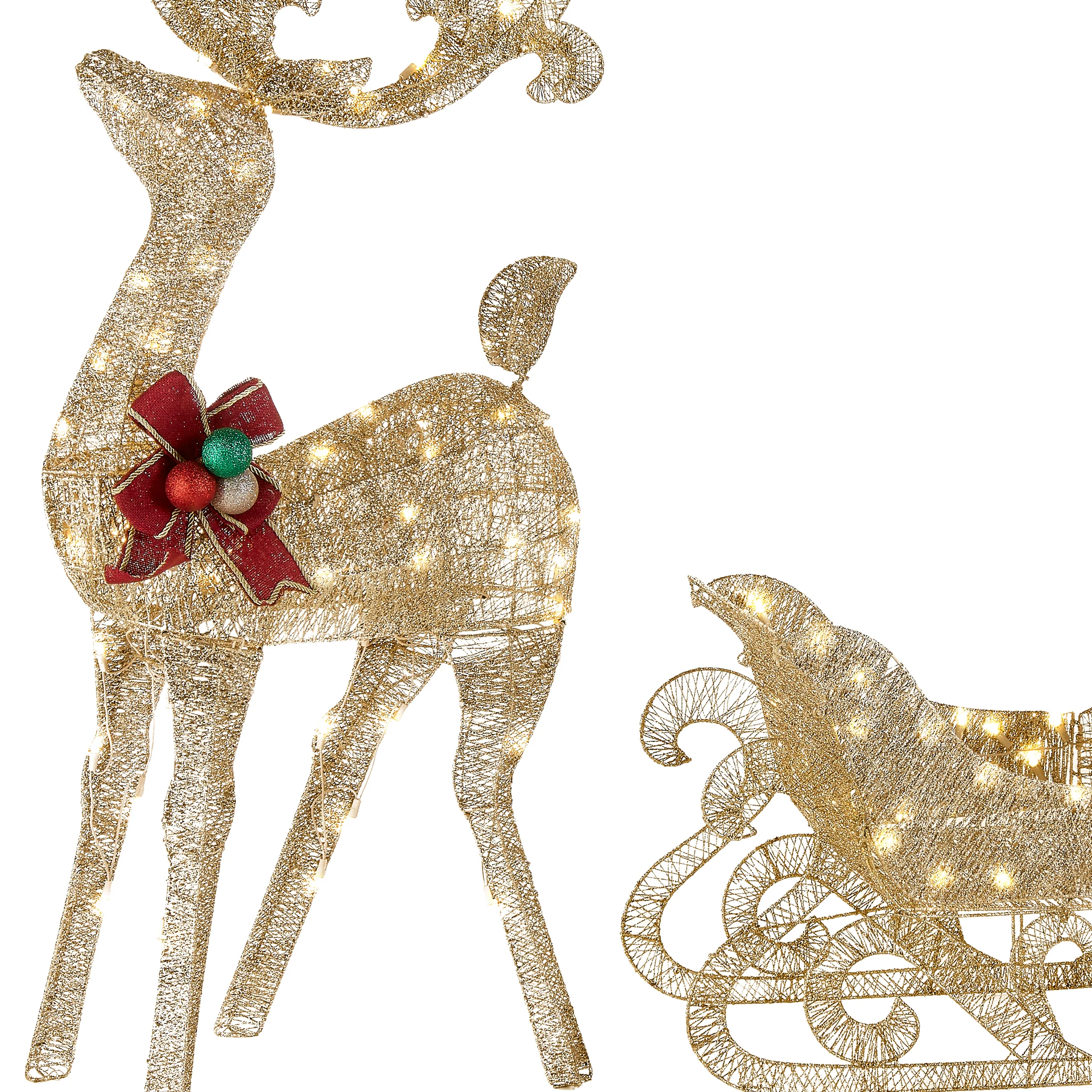 48 in. Champagne Reindeer Pulling 38 in. Sleigh, Plug-In - Image 4