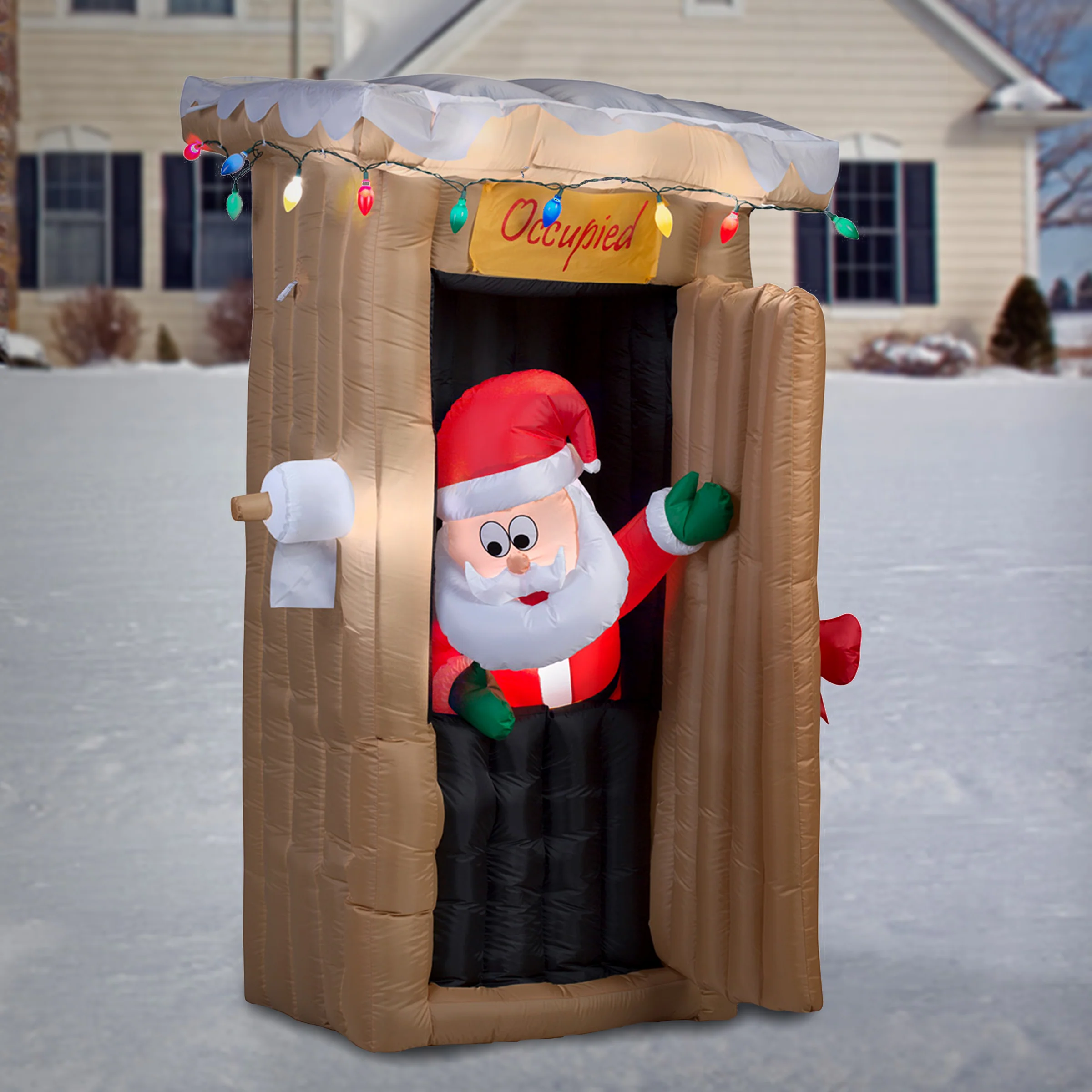 6 ft. Inflatable Santa in Outhouse - Image 2
