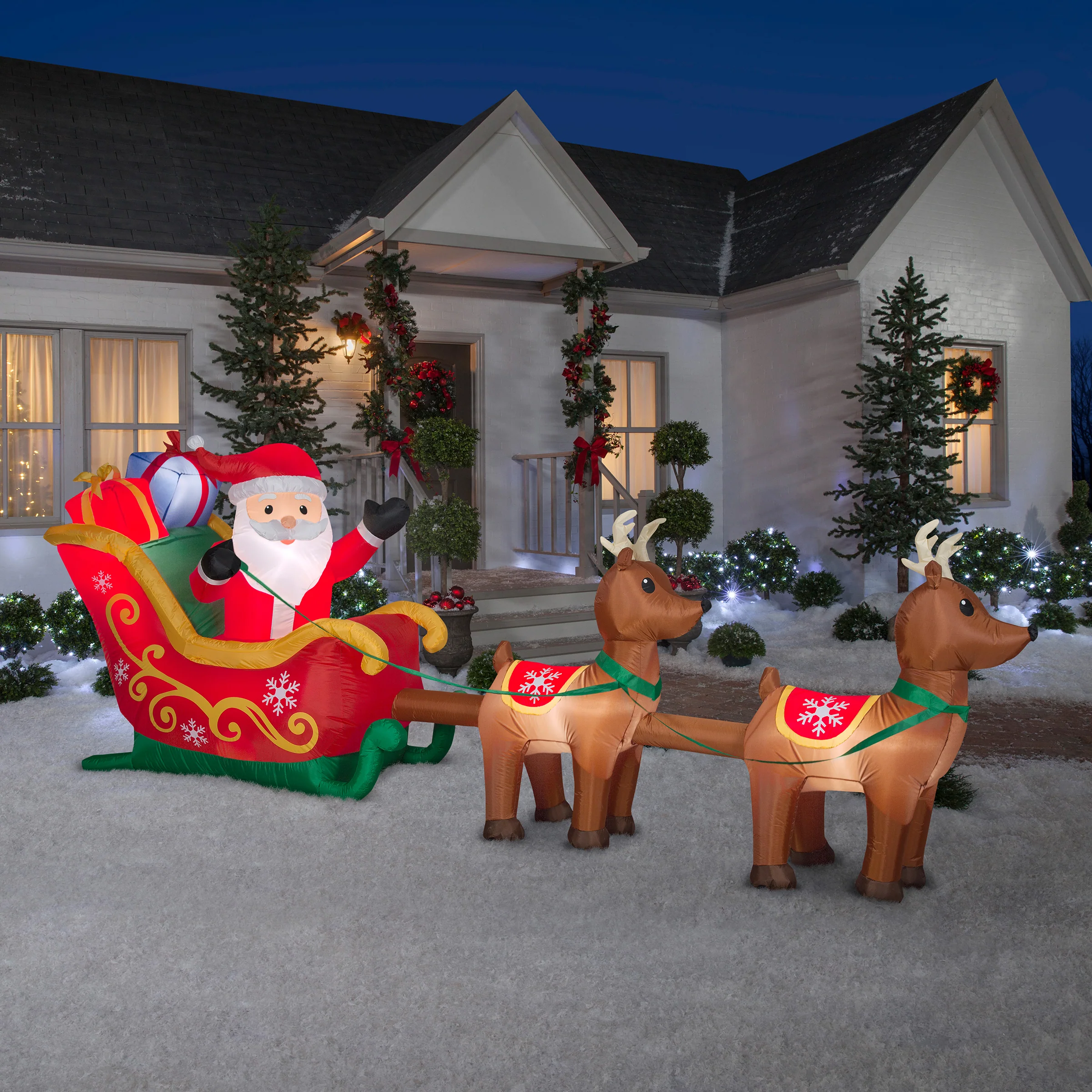 12.5 ft. Inflatable Santa in Sleigh with Reindeer - Image 2