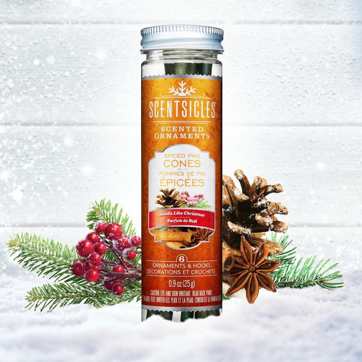 Scented Ornaments, 2-Pack-  6ct Bottle, Spiced Pine Cones, Fragrance-Infused Paper Sticks - Image 3