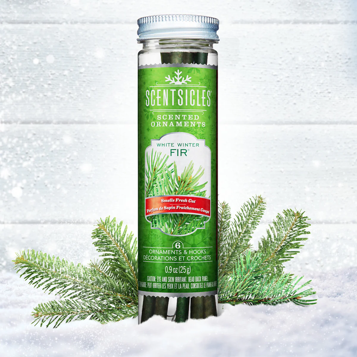 Scented Ornaments, 2 Pack- 6ct Bottle, White Winter Fir, Fragrance-Infused Paper Sticks - Image 3