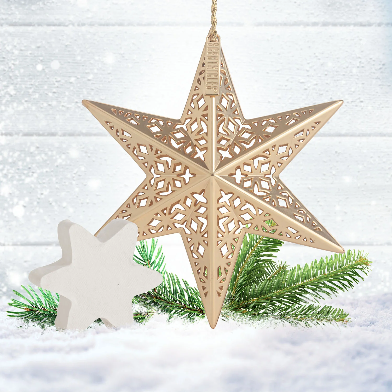 Scentsicles Decorative Ornament, Metal Gold Star, White Winter Fir with Refill - Image 4
