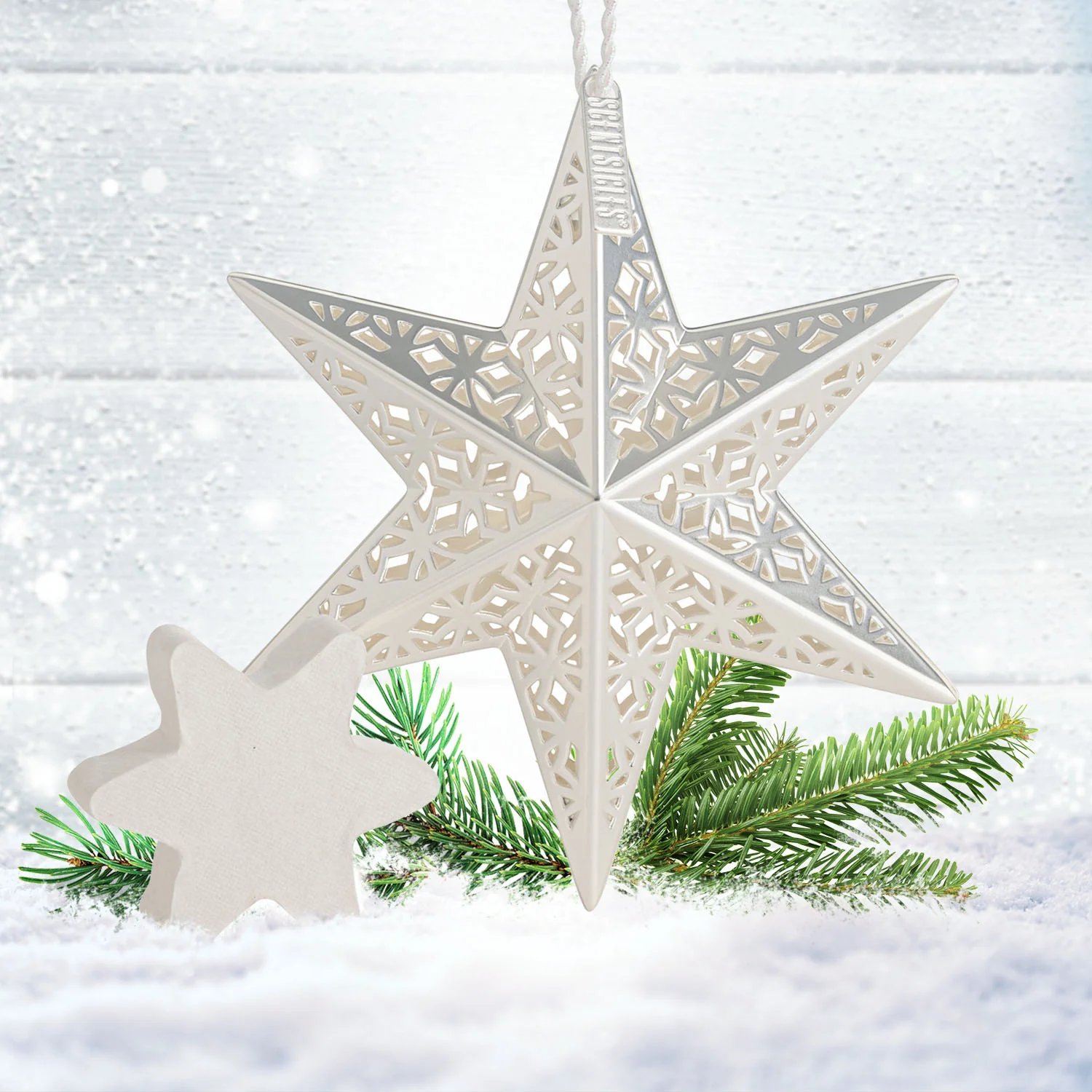 Scentsicles Decorative Ornament, Metal White Star, White Winter Fir with Refill - Image 3