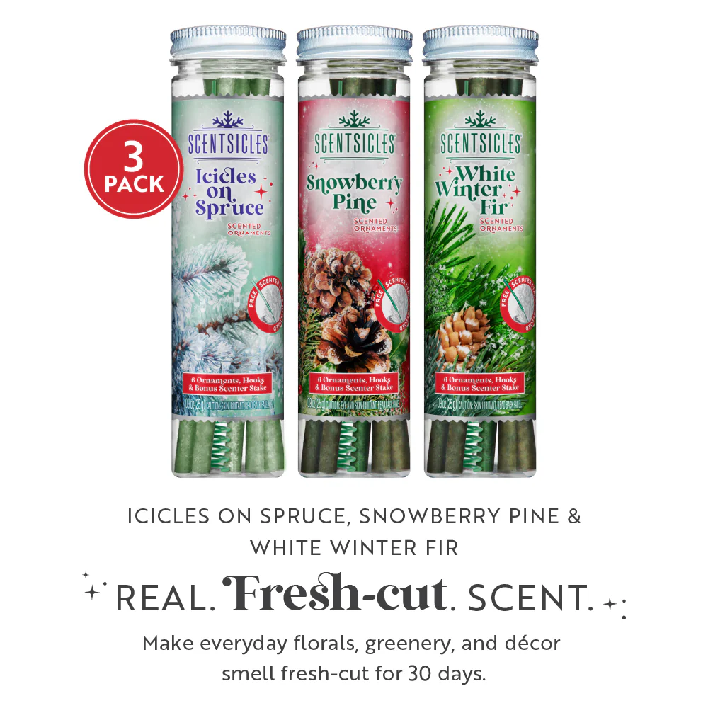 Scentsicles, Scented Ornament 6pc Stick, White Winter Fir, Snowberry Pine and Icicles on Spruce Sticks - 3 Pack - Image 3