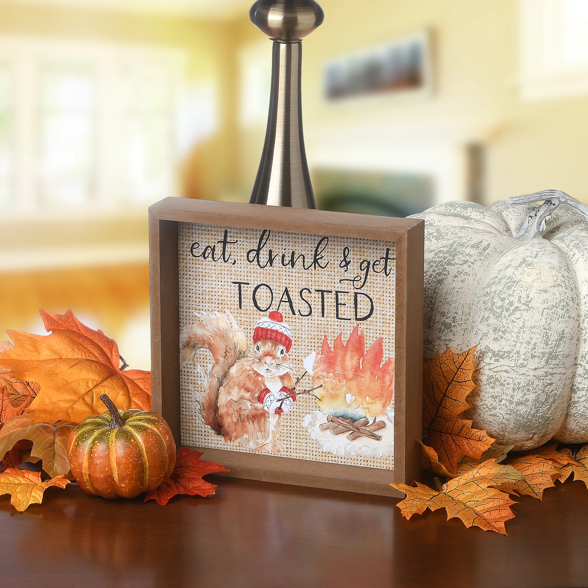 8 in. Shadow Box with Cute Squirrel Hanging Wall Art Fall Decoration - Image 2