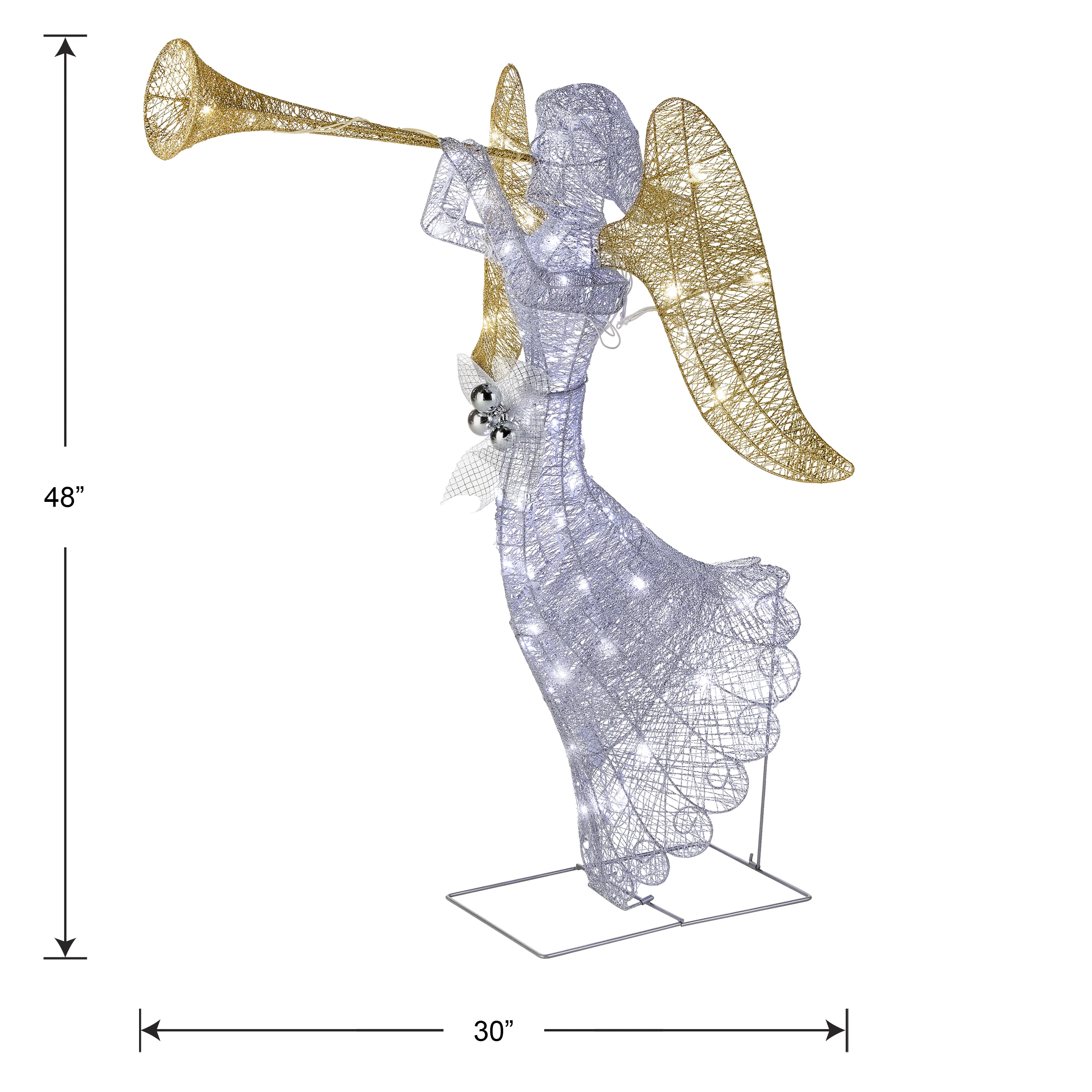 48 in. Silver Angel Decor with White LED Lights, Plug-In - Image 4