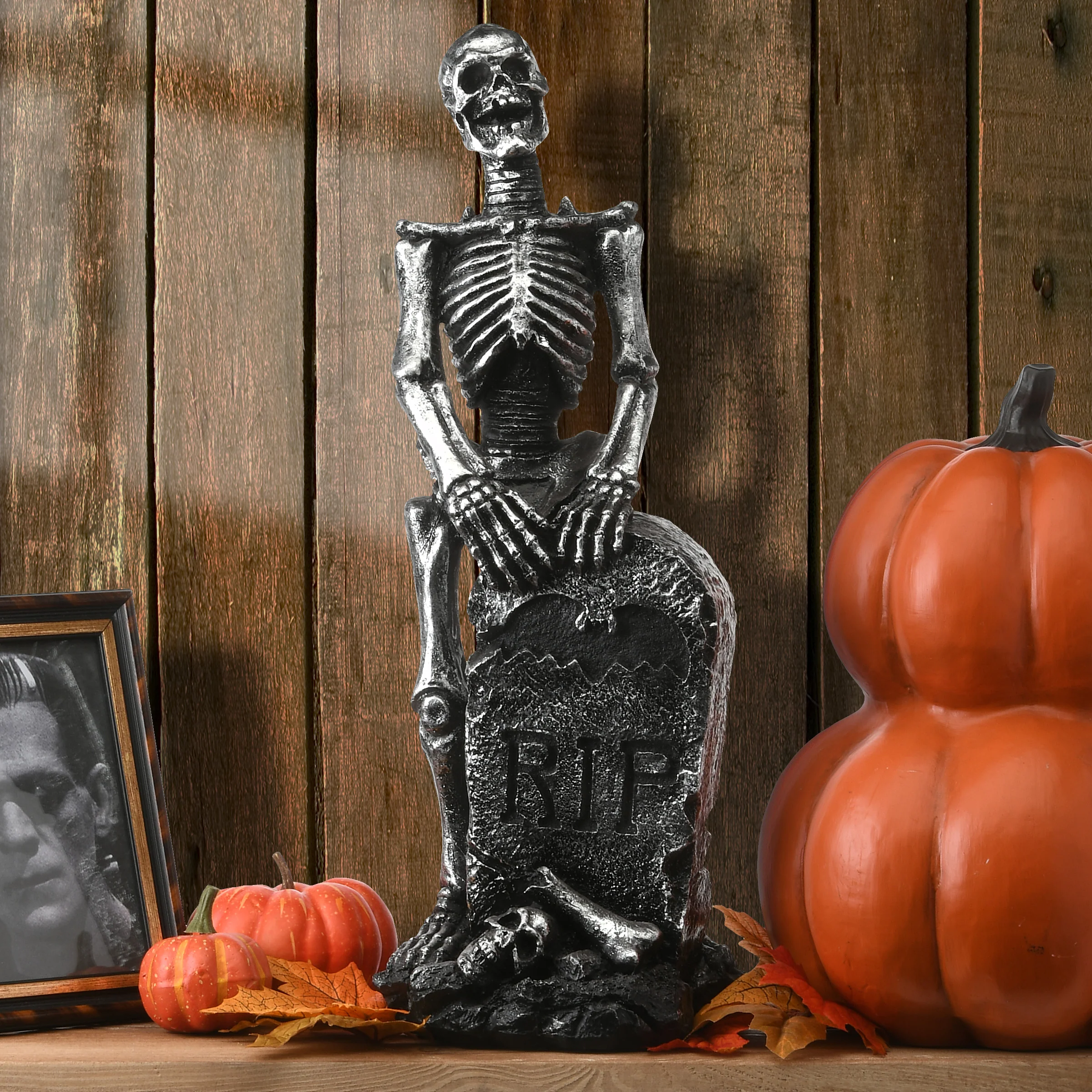20 in. Halloween Silver Skeleton On Gravestone - Image 2