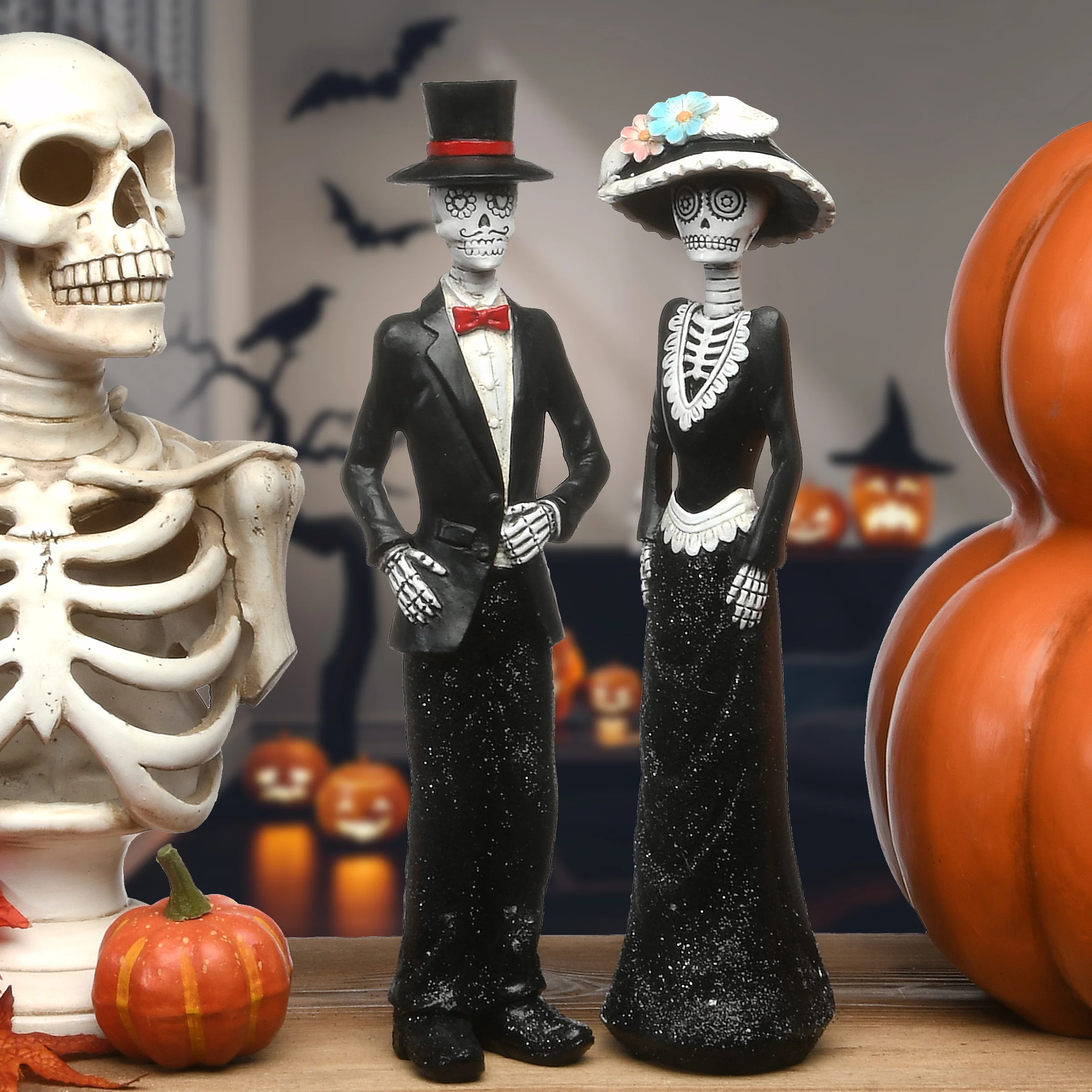 13 in. Halloween Skeleton Couple in Formal Attire Decoration - Image 2