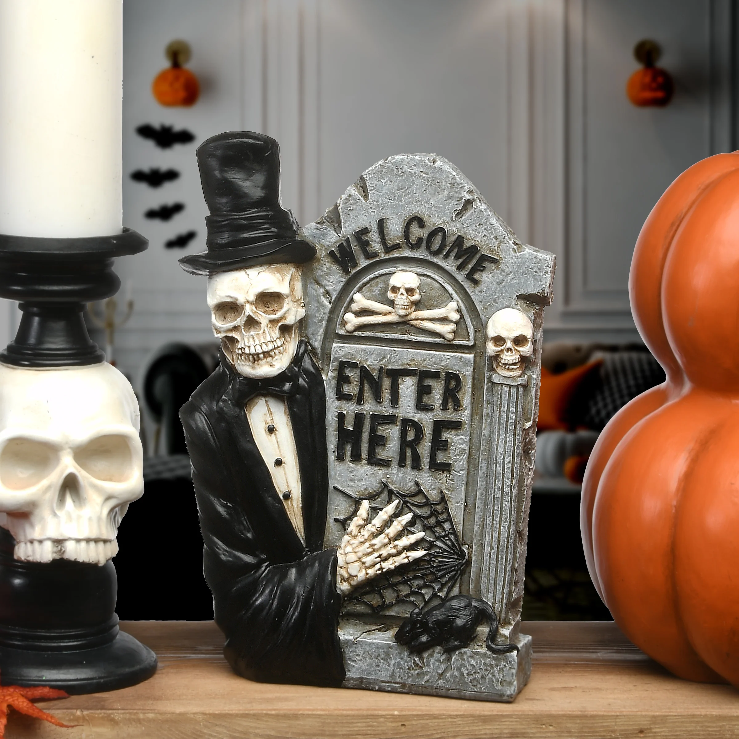 12 in. Halloween Skeleton Holding a Tombstone Decoration - Image 2