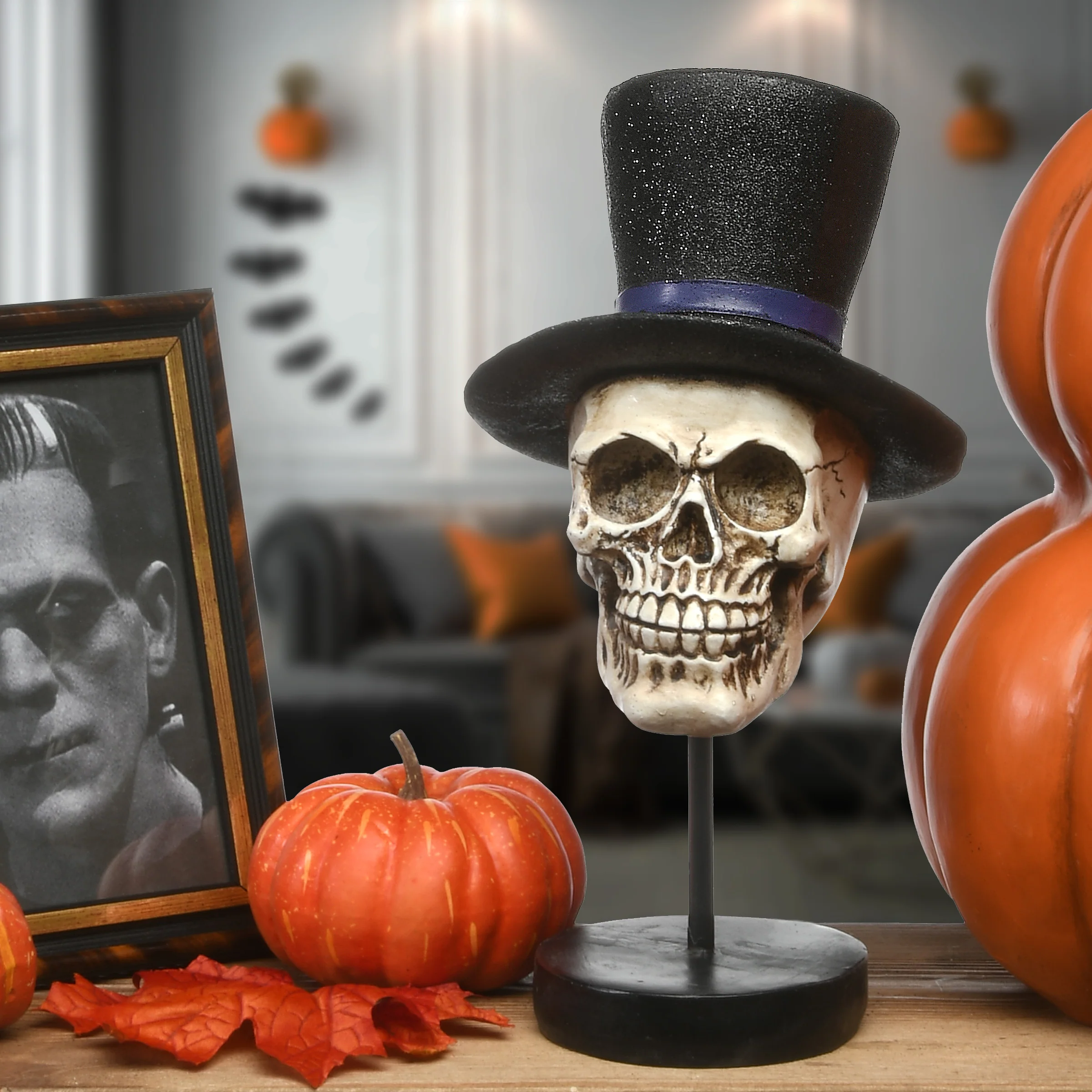 12 in. Halloween Skull in Top Hat Table Decoration - Image 2
