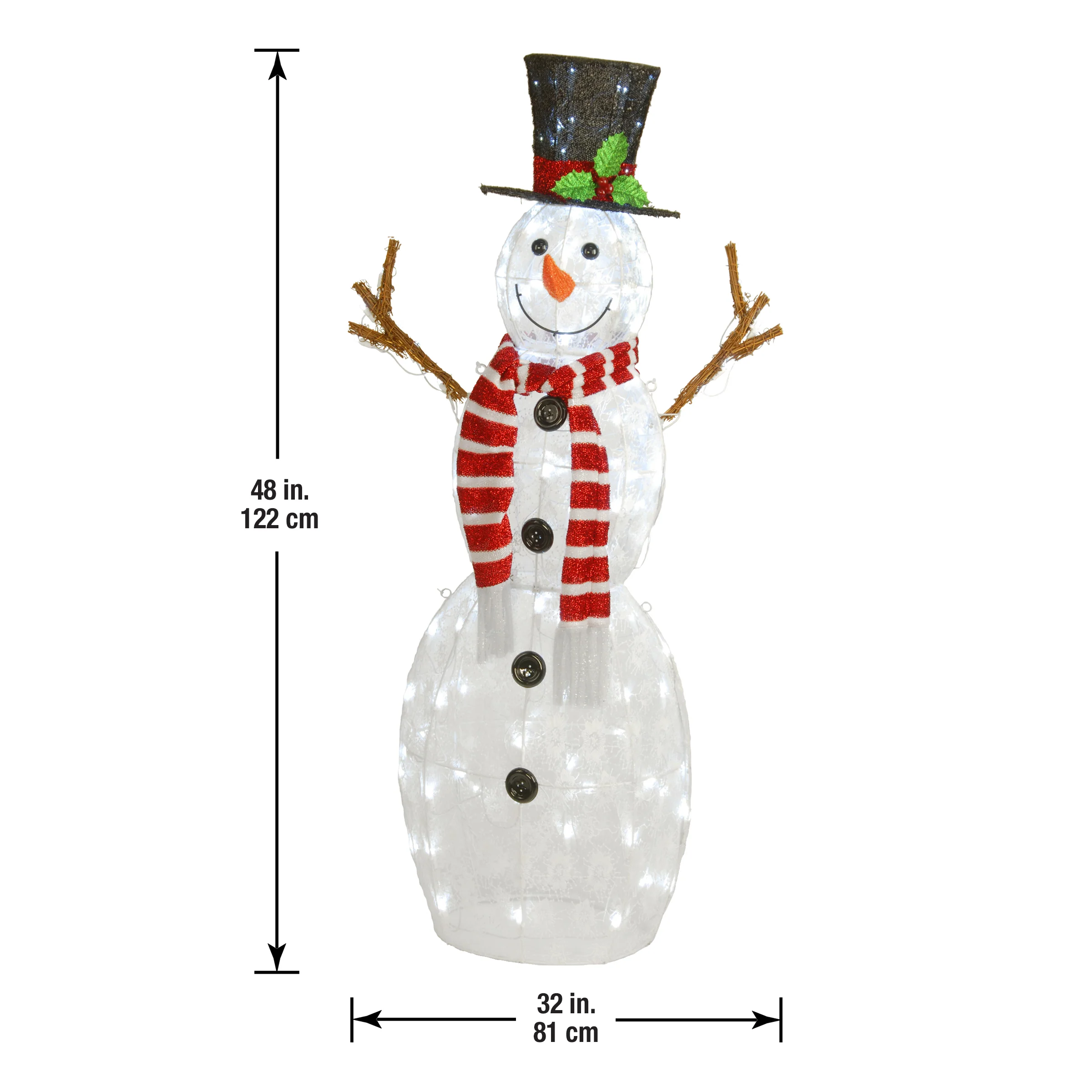 48 in. Pre-Lit Snowflake Fabric Snowman with LED Lights - Image 5