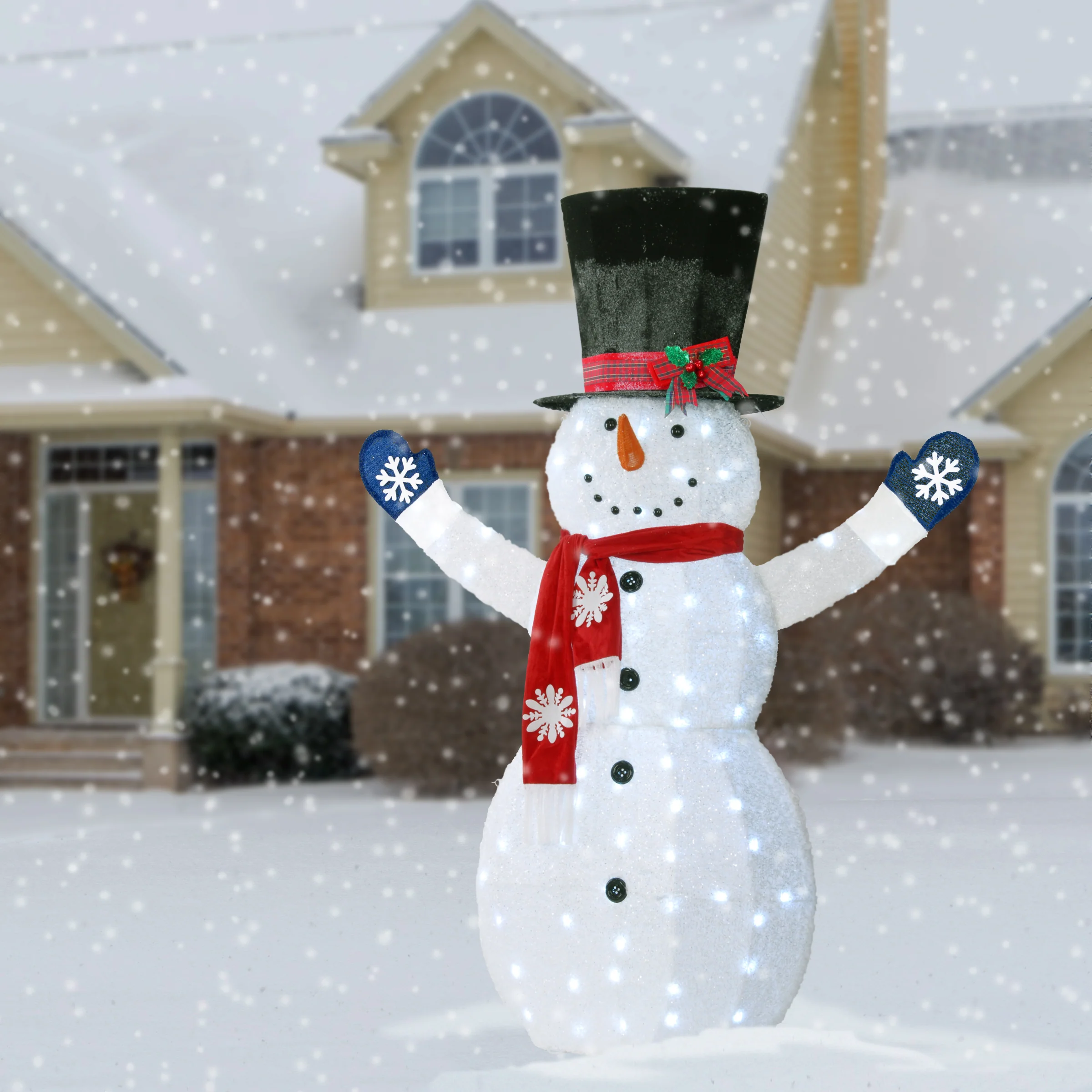 72 in. Snowman Decoration with White LED Lights, Plug-In - Image 6