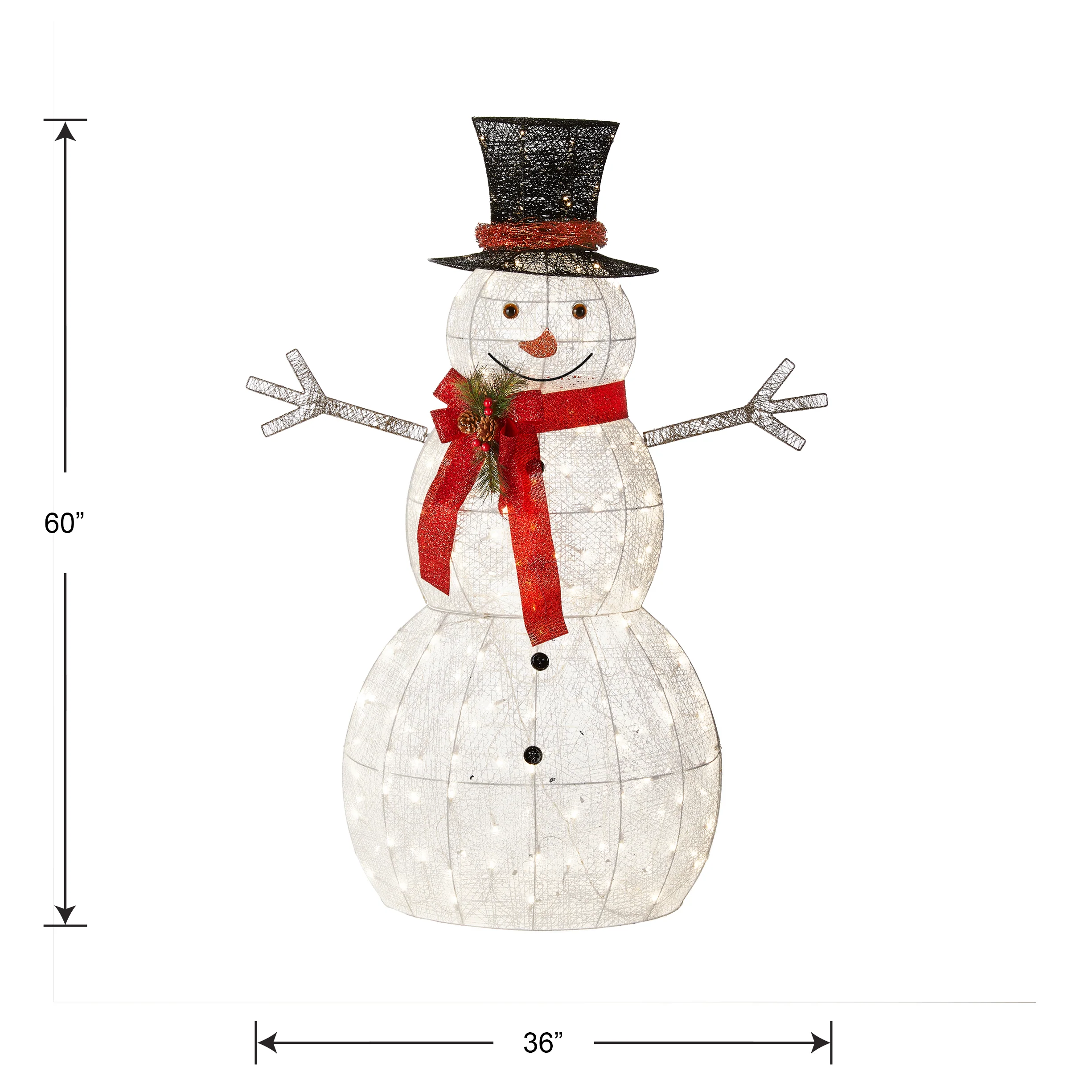 60 in. Snowman Decoration with Warm White LED Lights, Plug-In - Image 4