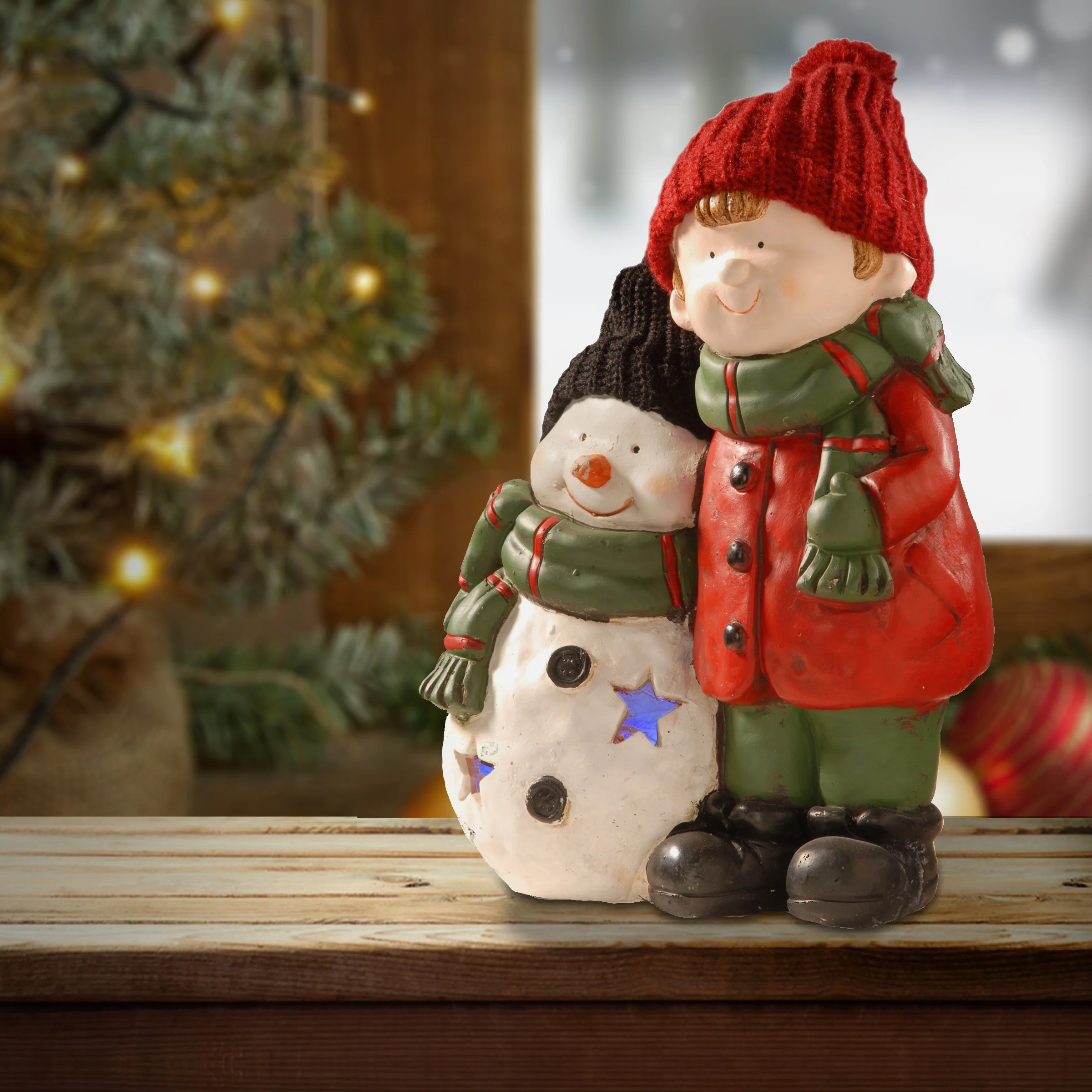 15 in. Lighted Boy & Snowman Decor - Image 2