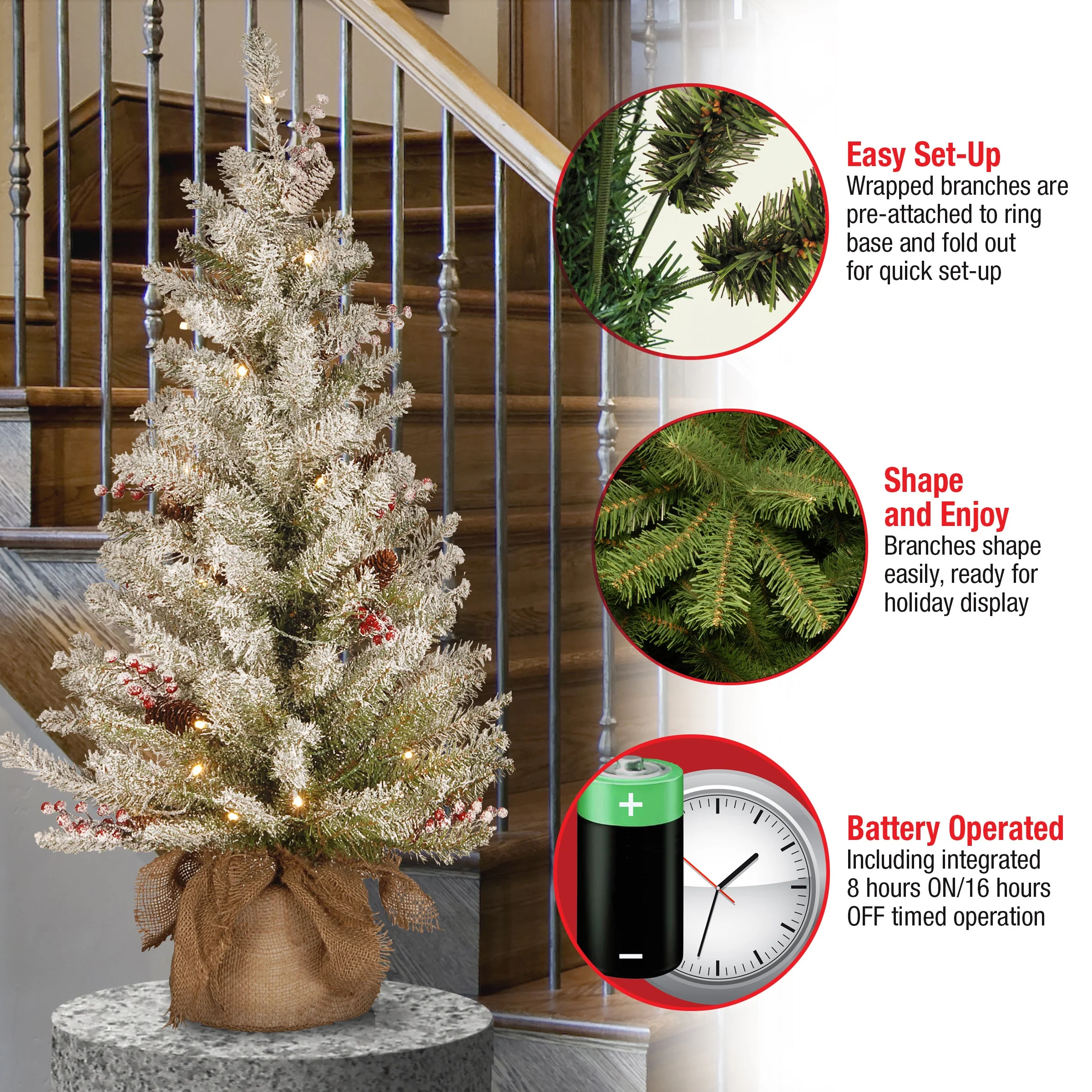 3 ft. Pre-Lit Dunhill Fir Tree with Warm White LED Lights - Image 5