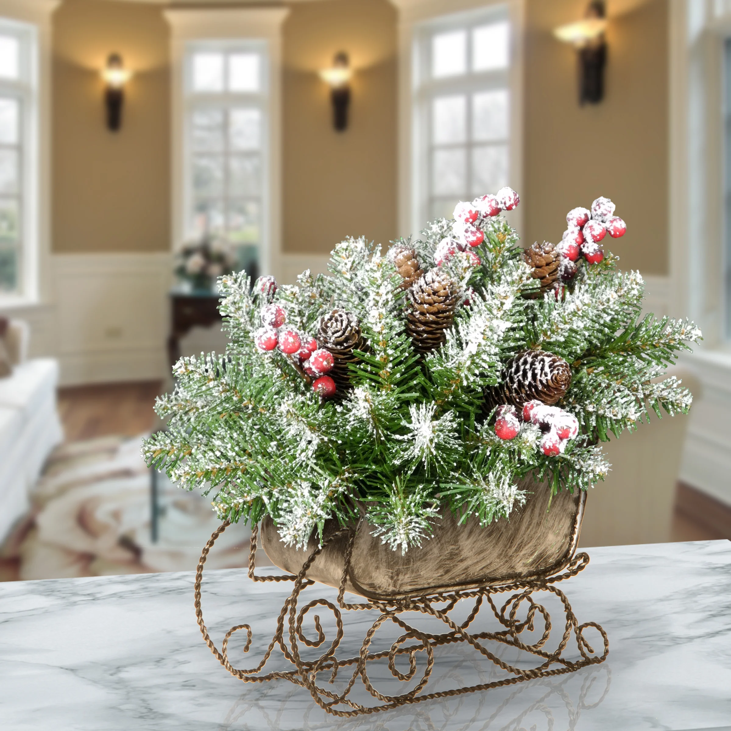 10 in. Dunhill Fir Sleigh Centerpiece - Image 2