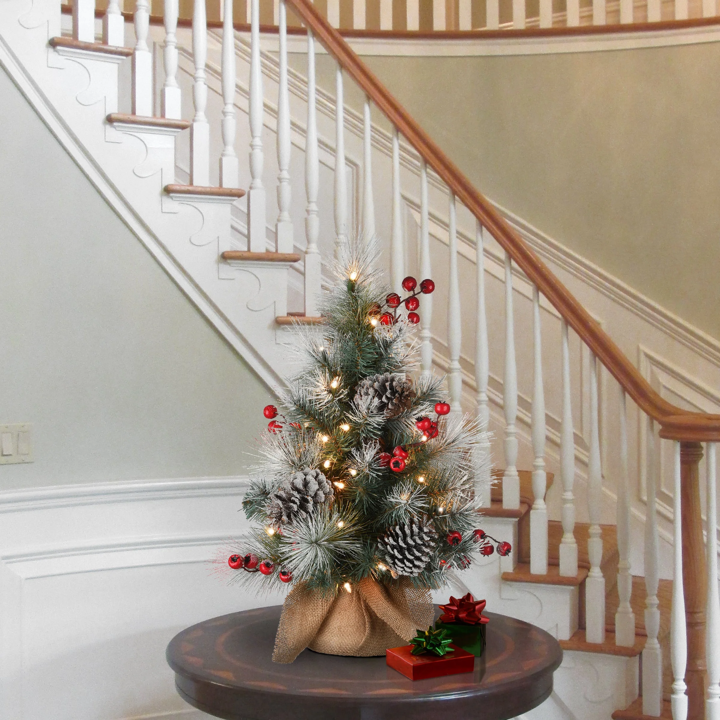 2 ft. Snowy Glacier Pine Tree with Warm White LED Lights - Image 2