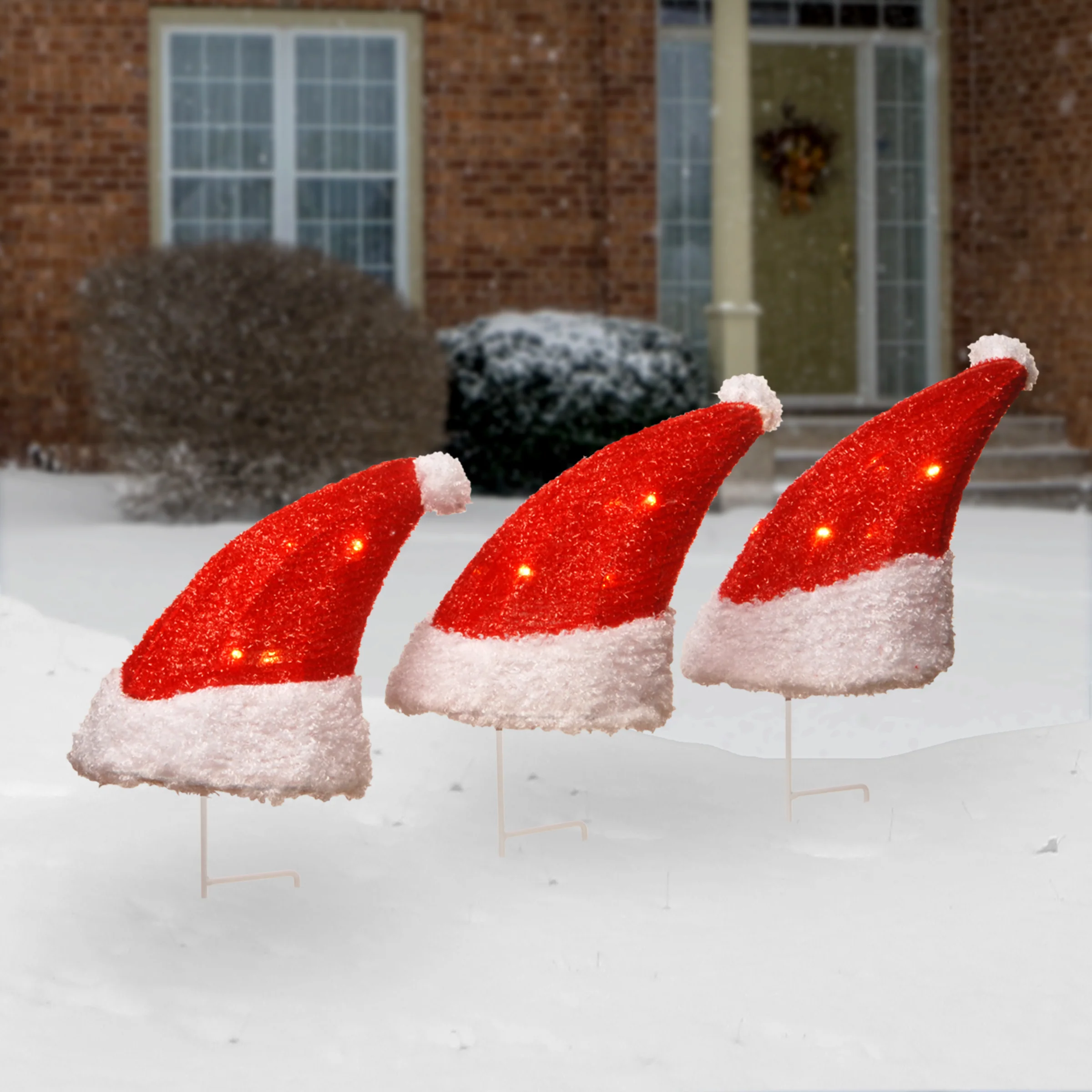 18 in. 3-Piece Solar Lit Santa Hats - Image 2