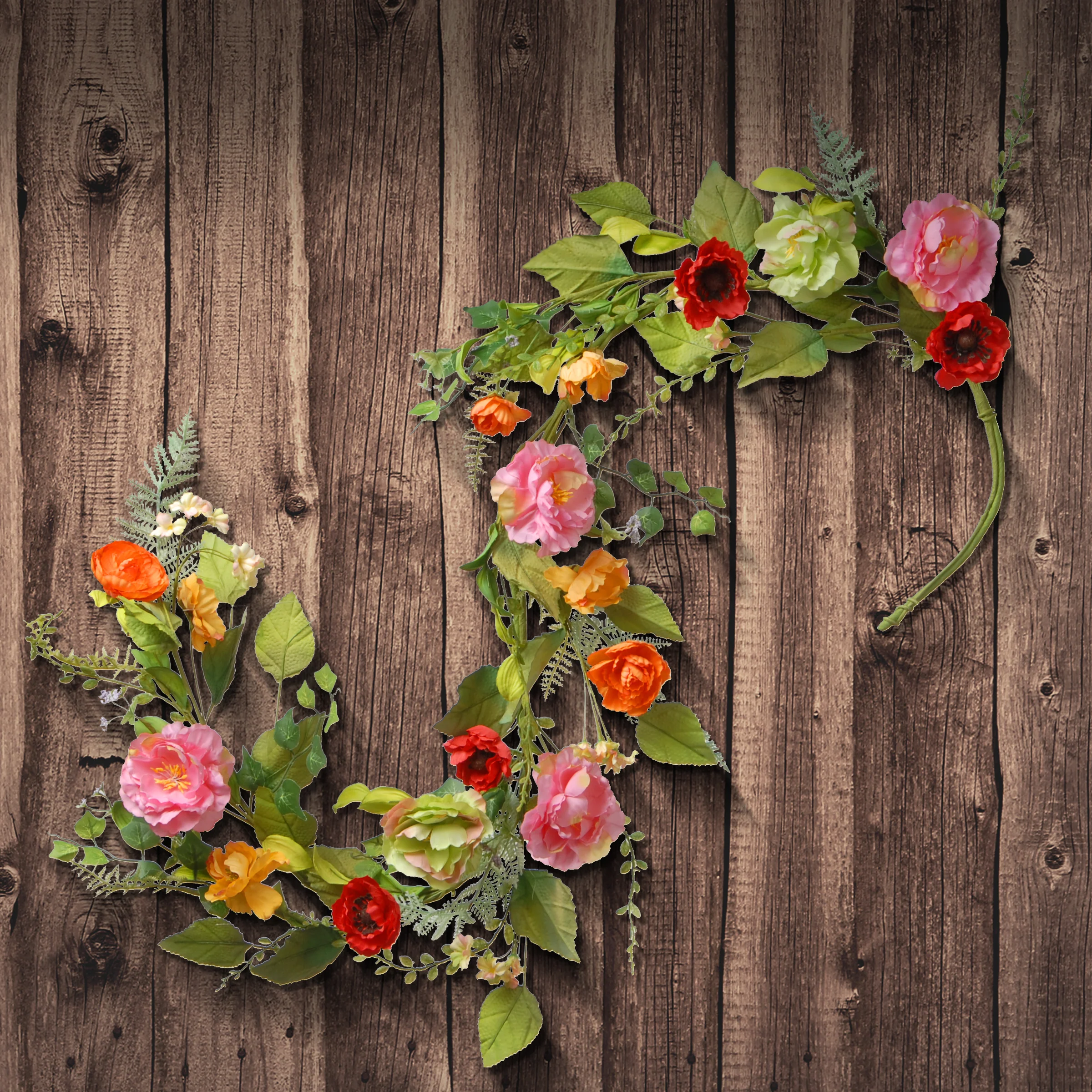 5 ft. Spring Garland with Assorted Flower Blooms, Stems, Leafy Greens - Image 2