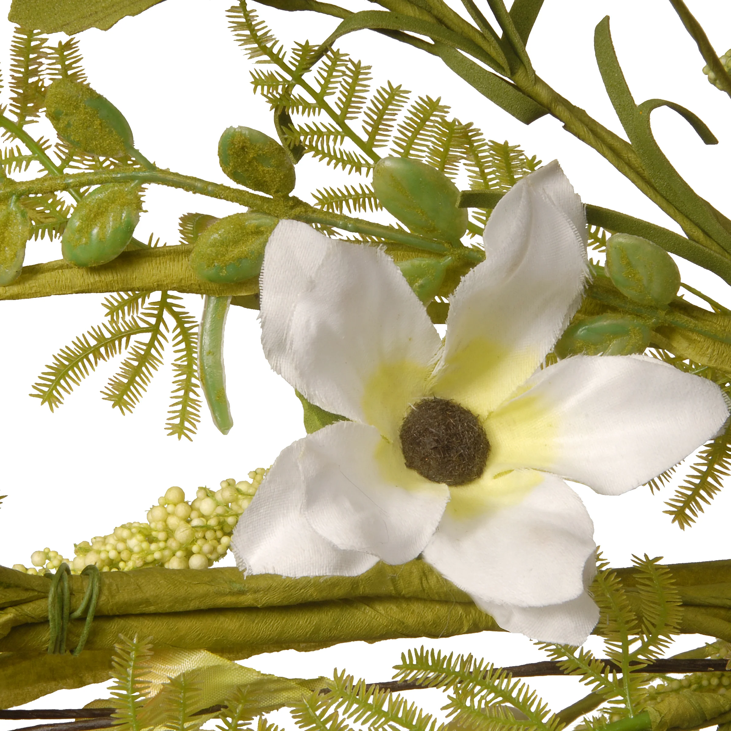 5 ft. Spring Garland with Fern Fronds, White Flower Blooms, Miniature Eggs - Image 2