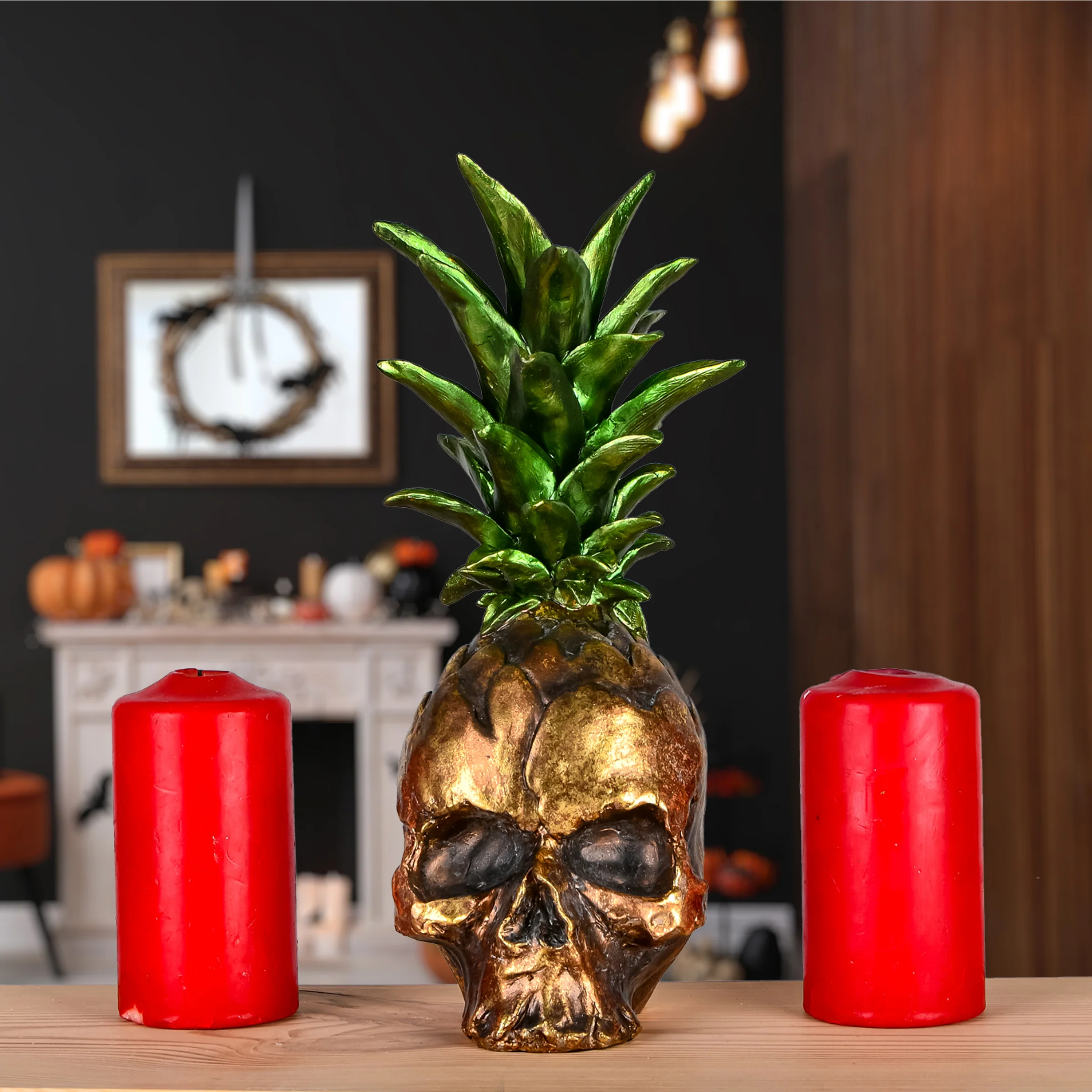 14 in. Halloween Pineapple Skull Tabletop Decoration - Image 2