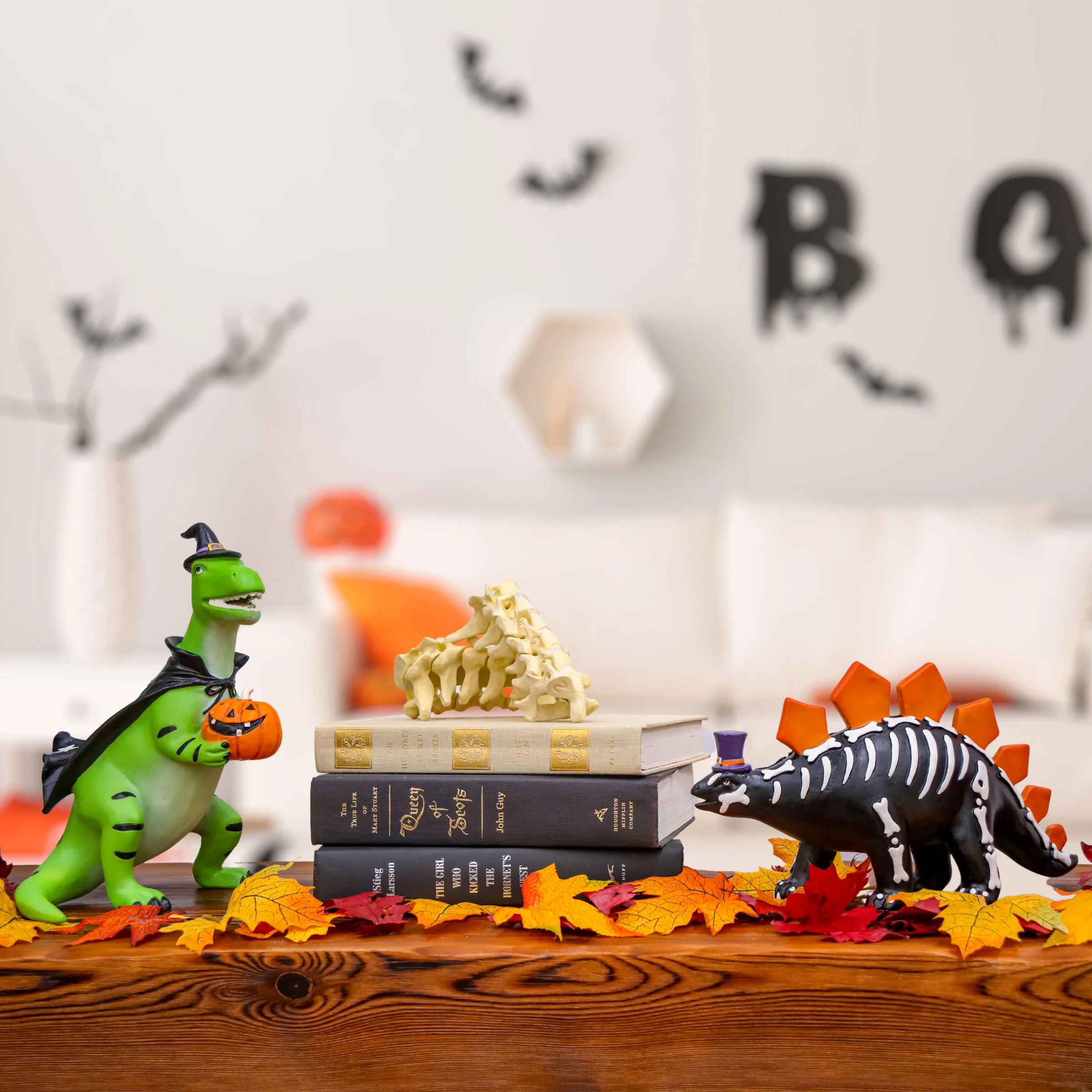 10 in. Halloween Dinosaur with Jack-O-Lantern Tabletop Decoration - Image 2