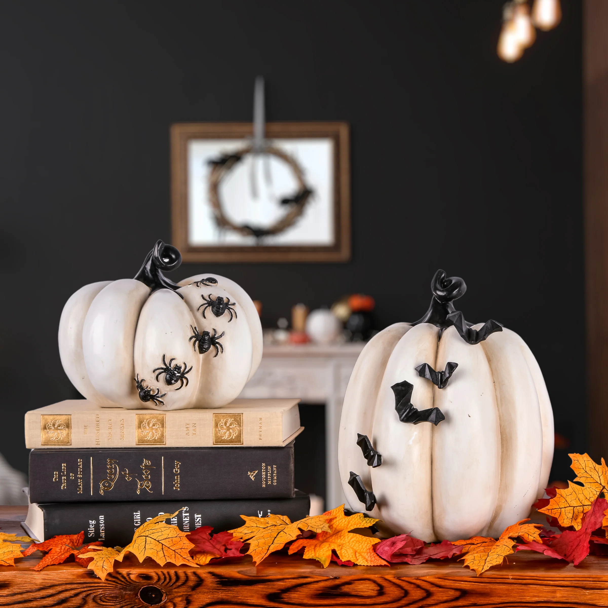 9 in. Halloween Crawling Bats Pumpkin Tabletop Decoration - Image 2