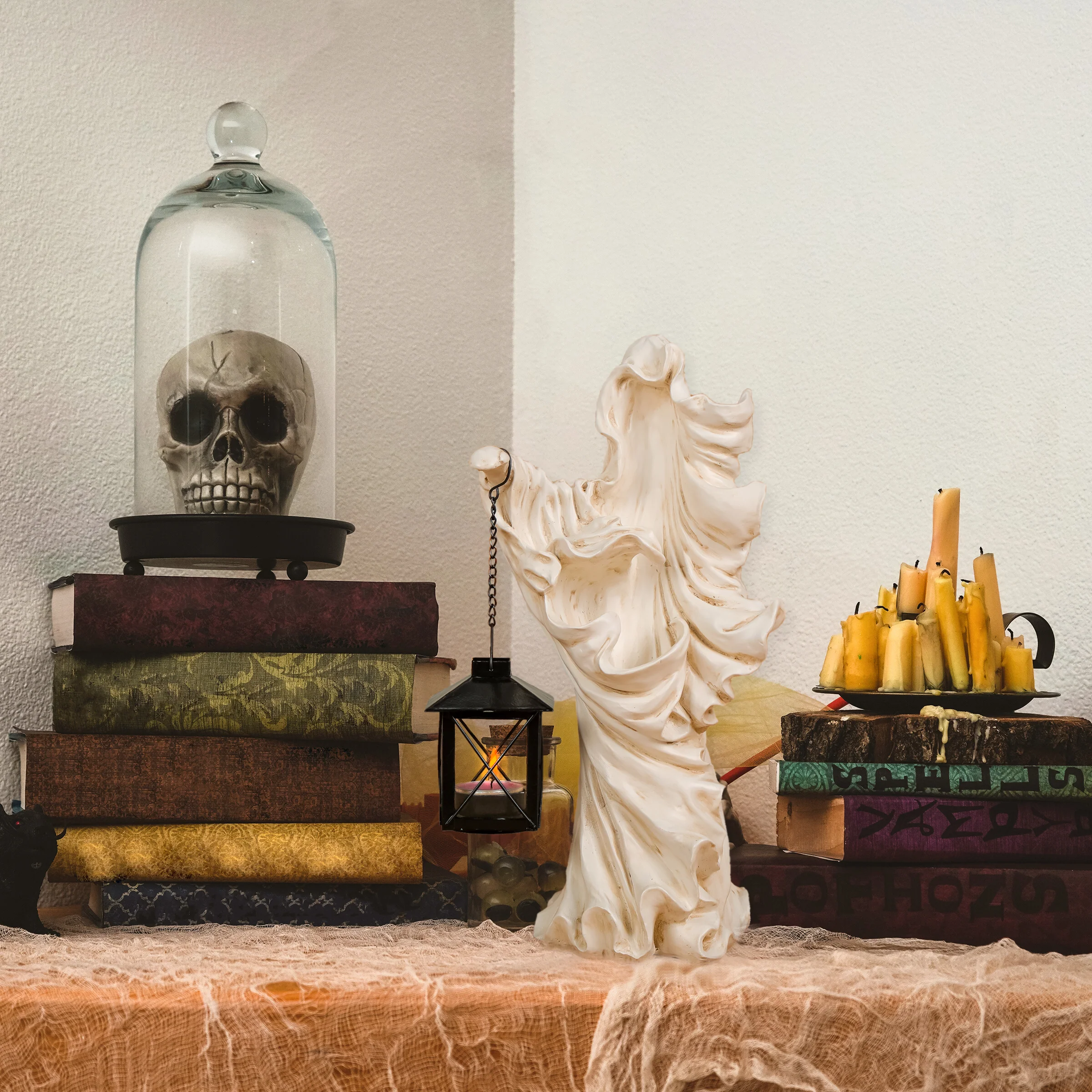 14 in. Halloween Ghost with Lantern Holds One Candle Tabletop Decoration - Image 2