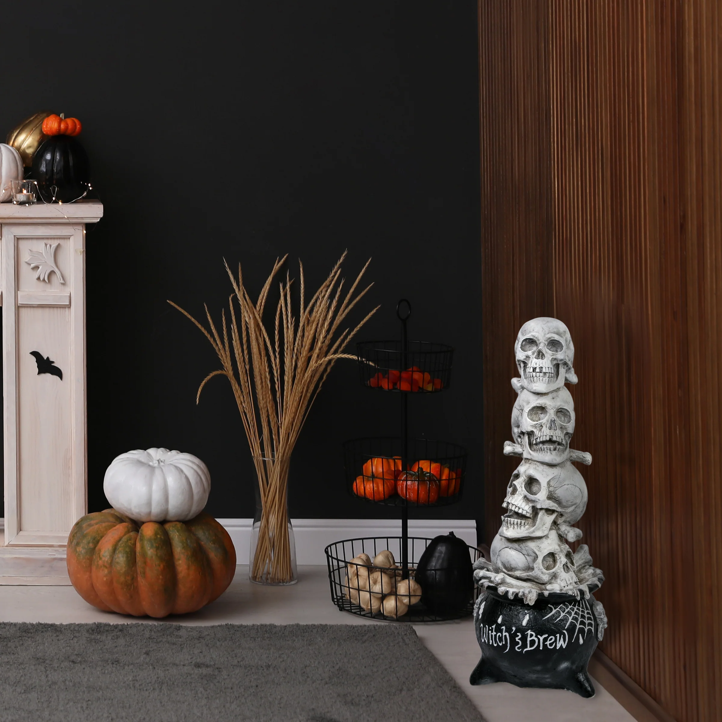 38 in. Halloween Stacked Skulls in a Cauldron Tabletop Decoration - Image 2