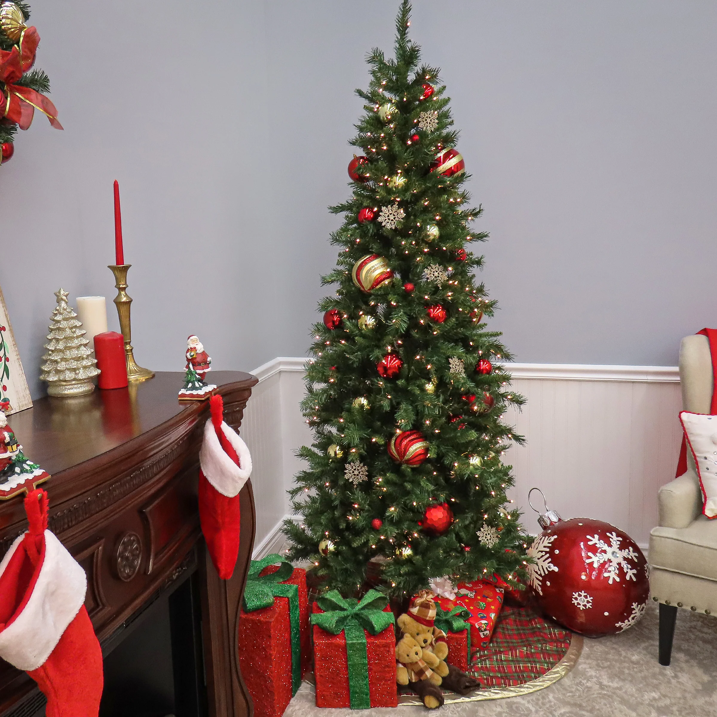 7.5 ft. Tiffany Fir Slim Tree with Clear Lights - Image 5
