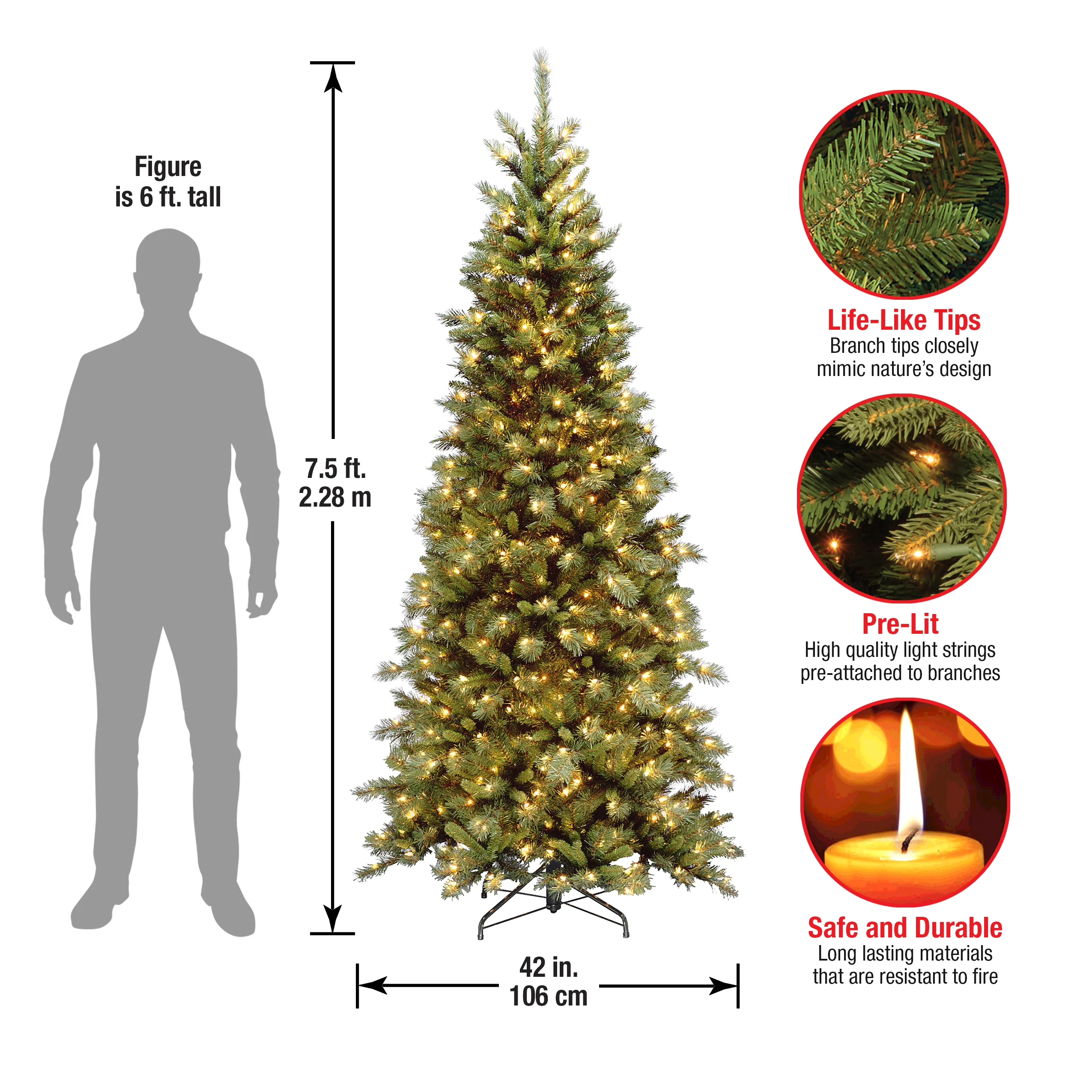 7.5 ft. Tiffany Fir Slim Tree with Clear Lights - Image 6