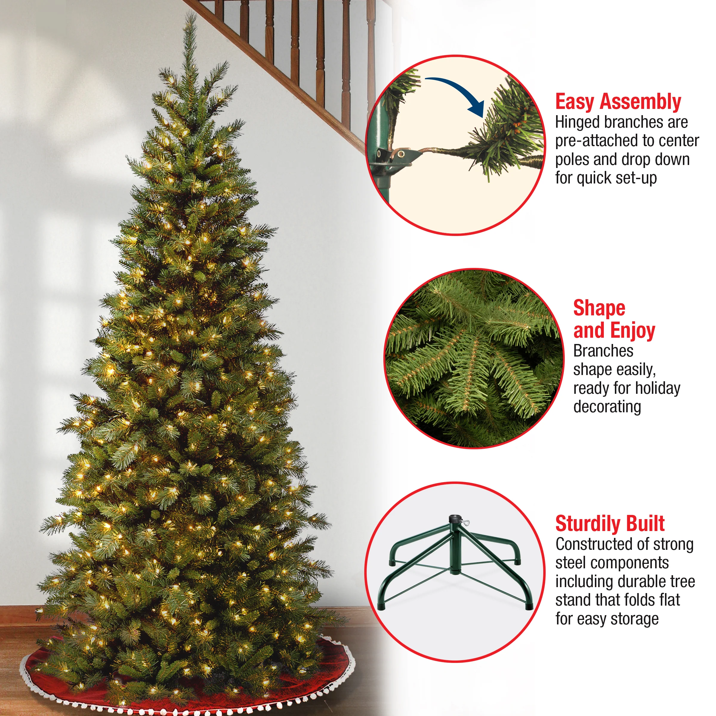 7.5 ft. Tiffany Fir Slim Tree with Clear Lights - Image 7